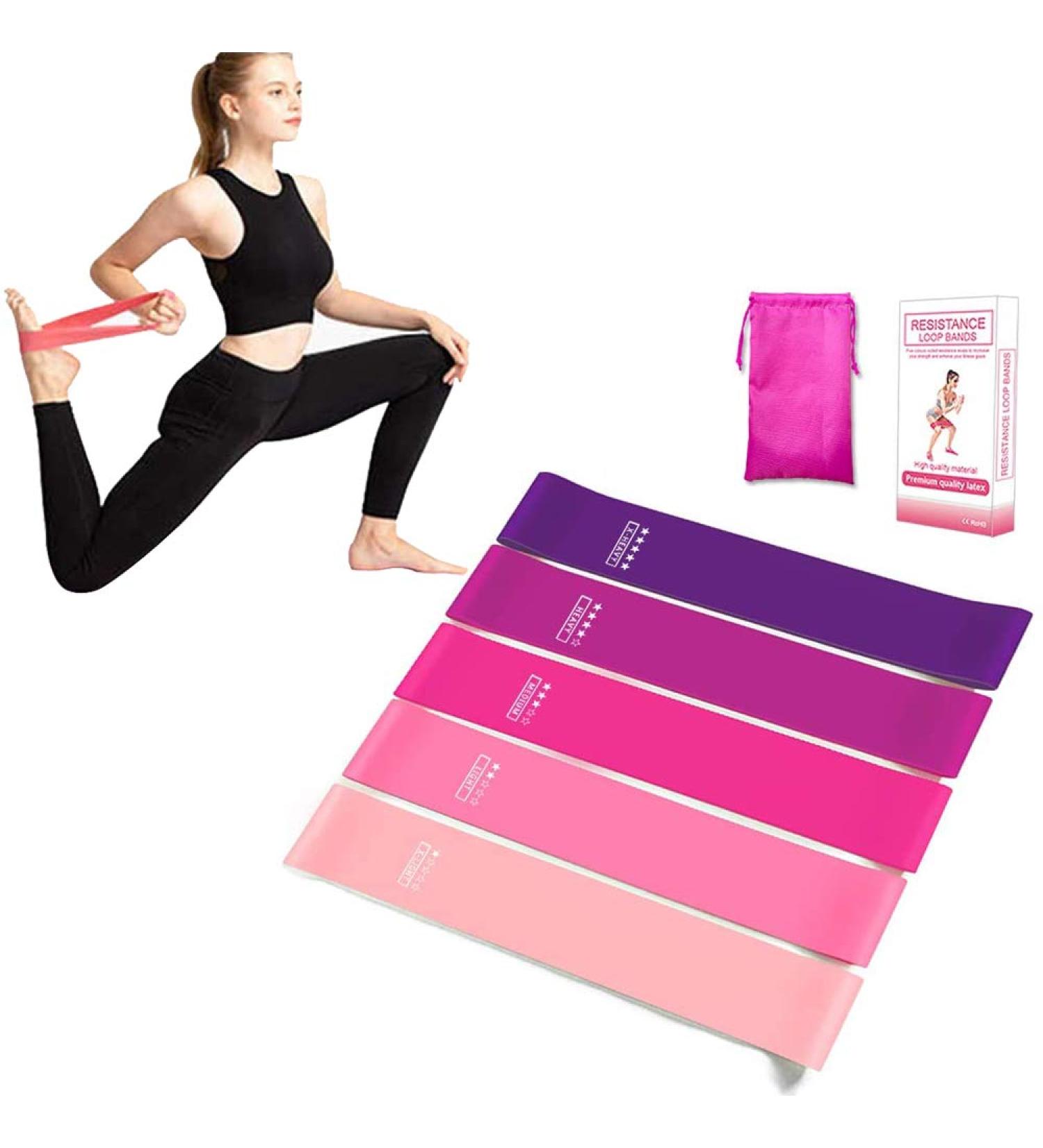 Resistance Loop Bands Set of 5 Resistance Workout Fitness Exercise Loop Bands with Five Resistance Levels for Physical Therapy Rehab Yoga Pilates and Strength Training in Gym and Home ( Pink series) - Buy Online on GoSupps.com