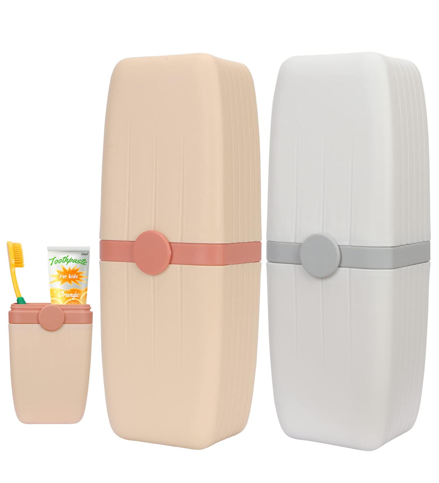 Skycase Travel Toothbrush Case 2 Pack - Portable Holder & Storage Box for Toothbrushes and Toothpaste - Pink+White - Buy Online on GoSupps.com
