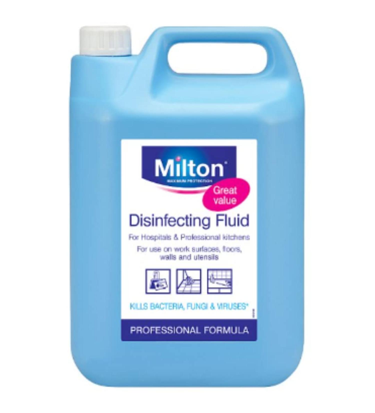 Milton Disinfecting Fluid For Use On Work Surface Floors Walls & Ustensils 5L x 1 Disinfecting Fluid 1