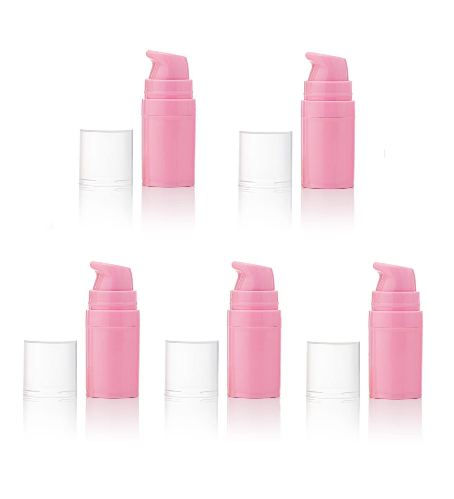 Airless Pump Bottles Pack of 5 empty Plastic Pump Travel Bottle Lotion Dispenser foundation cream gel cosmetics (Pink 5ml)