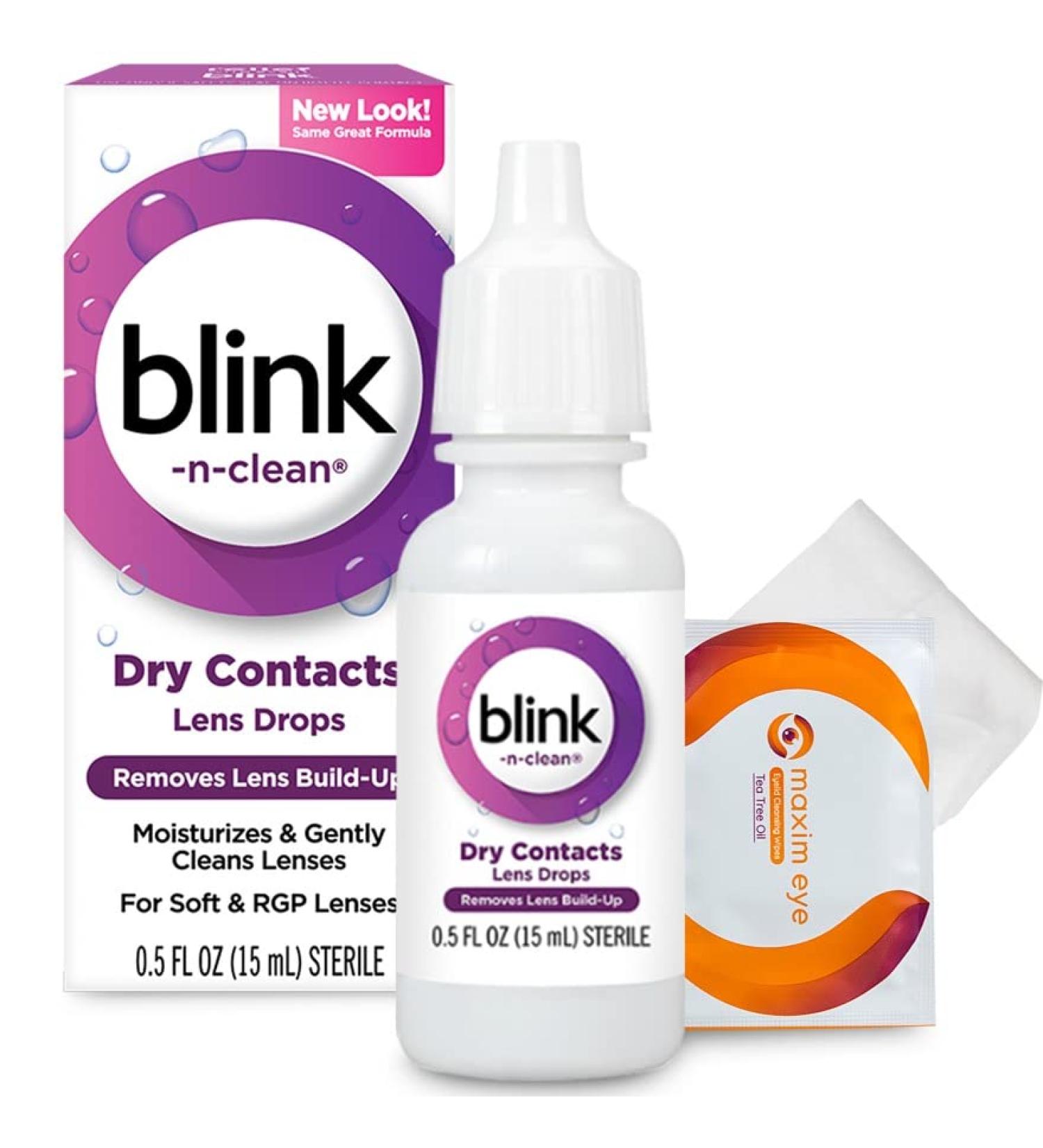 Blink-N-Clean Lens Drops & Tea Tree Oil Eyelid Wipe - 15ml Eye Drops for Contact Lenses Cleans & Moisturizes Soft & RGP Lens Wearers - International Shipping Available - Buy Online on GoSupps.com