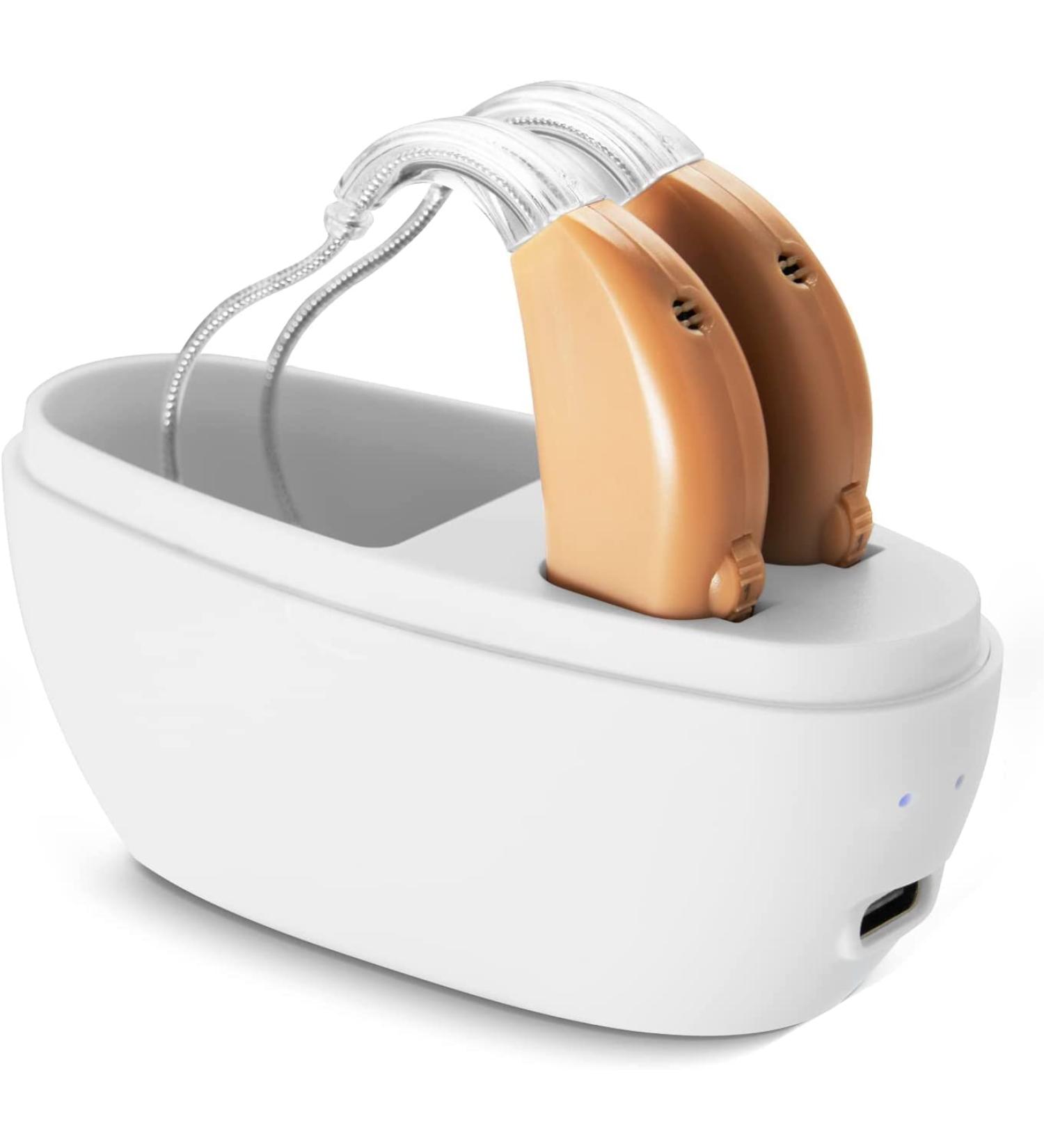 Hoyesch Rechargeable Hearing Amplifier for Seniors | Noise Cancelling Digital Ear Assist Device with Volume Control - White-Beige - Buy Online on GoSupps.com