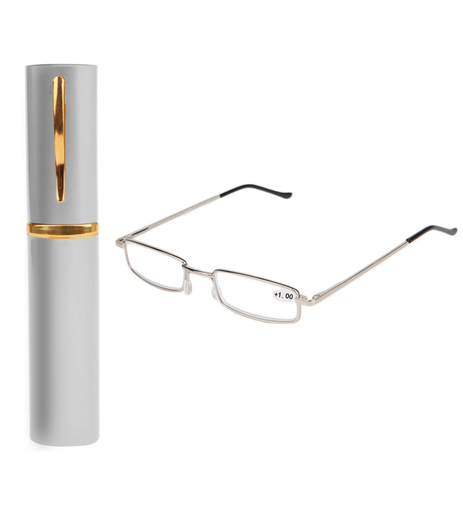 Lightweight Metal Feather Hinges Reading Glasses for Men & Women - Mini Clear Visual Aid with Case (Silver Strength 1.50) - Buy Online on GoSupps.com