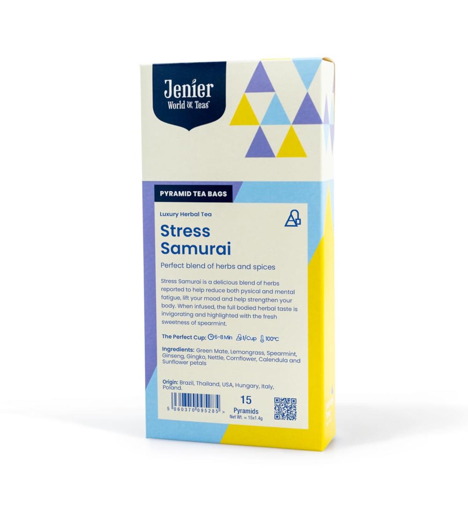 Stress Samurai Herbal Tea - 15 Biodegradable Pyramid Tea Bags