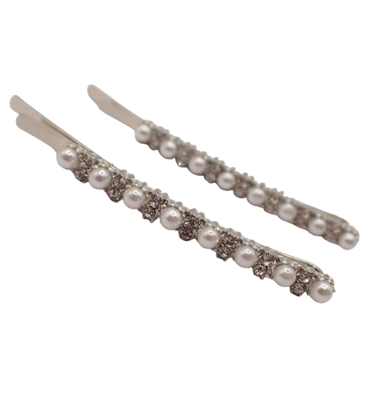 Topkids Accessories Sparkly Crystal Hair Clips Vintage Looking Pearl Detailed Bobby Pins For Women & Girls Birthday Prom or Bridal Accessories (Crystal & Pearl Grip) - Buy Online on GoSupps.com