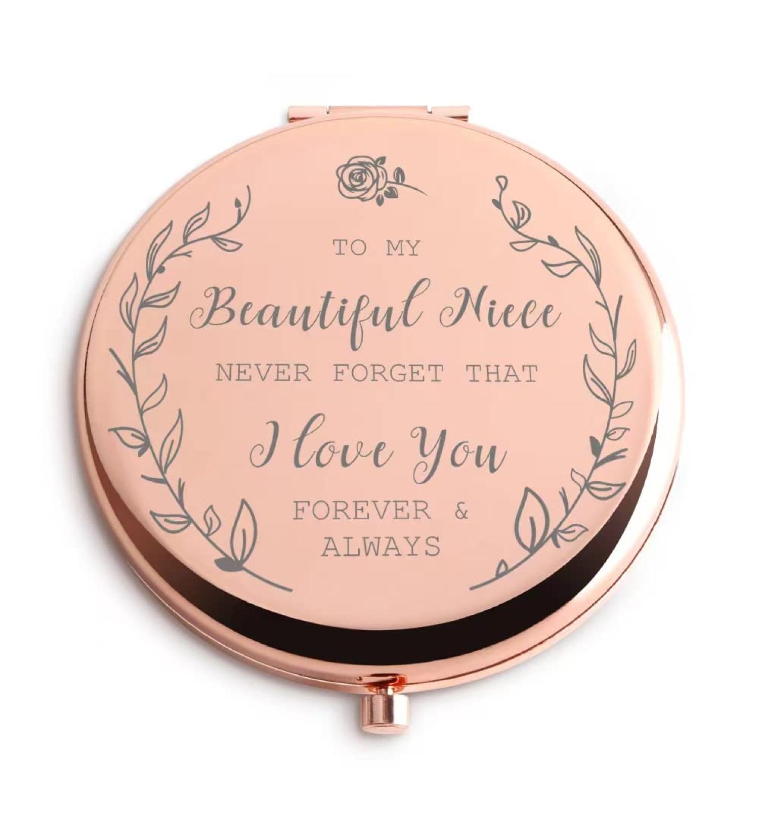 Dyukonirty Rose Gold Makeup Mirror - Unique Niece Gift for Christmas, Birthday, Graduation, Wedding - Inspirational and Beautiful Idea from Aunt or Uncle - Buy Online on GoSupps.com