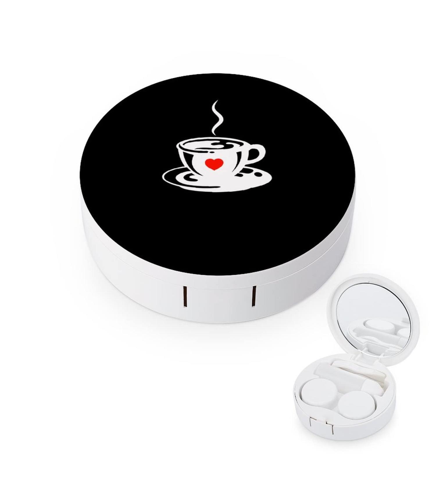 Coffee Round Case For Contact Lens Kit Storage Box with Mirror Printed - Buy Online on GoSupps.com