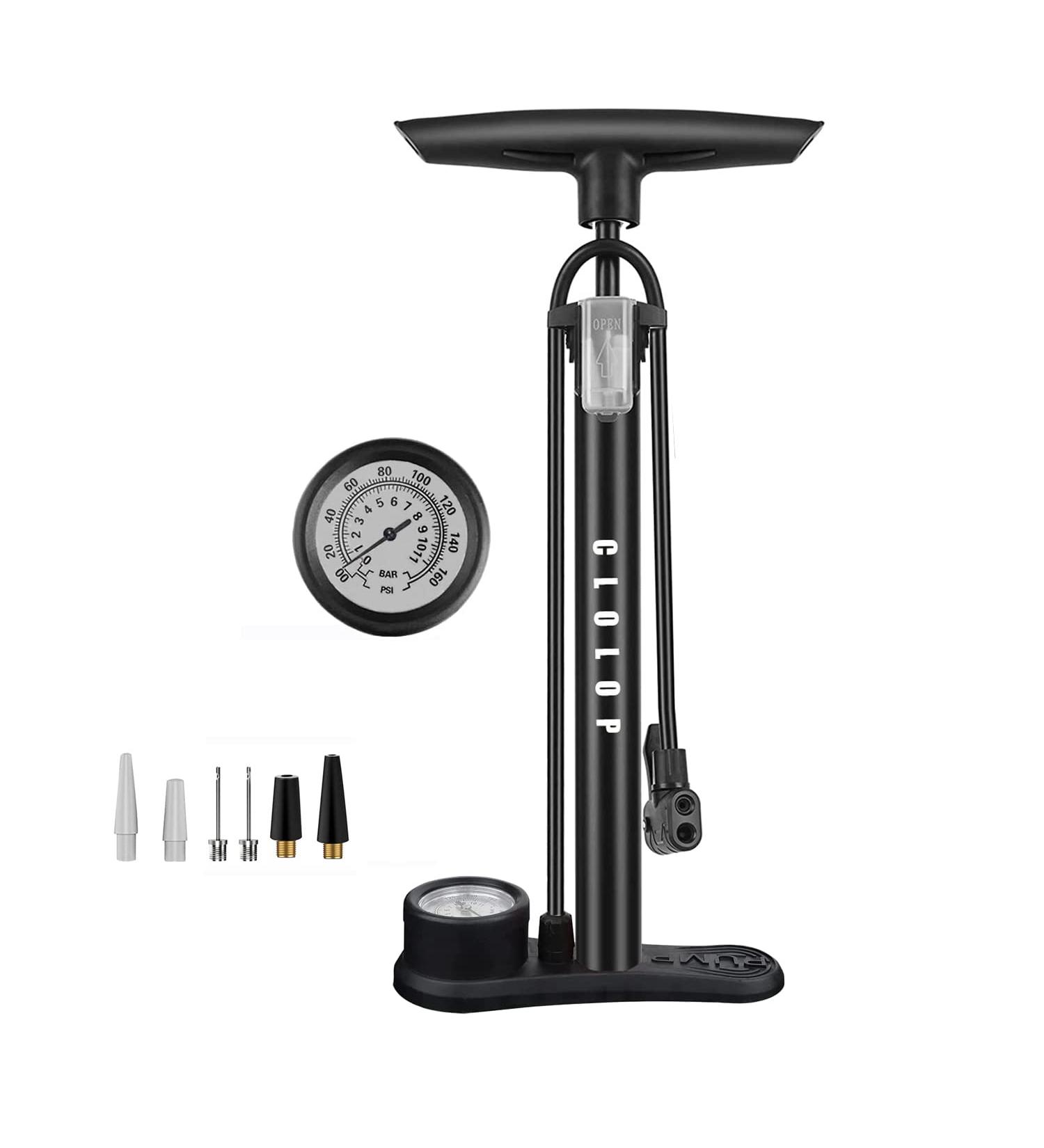 CLOLOP High Pressure Bike Floor Pump with Gauge - 160 PSI Bicycle Pump for Schrader and Presta Valve - Includes Air Ball Inflator - Buy Online on GoSupps.com