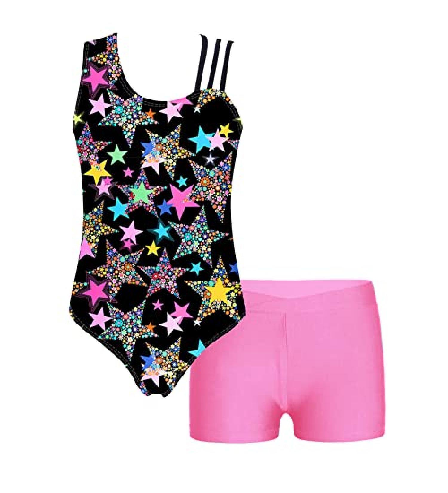 MSemis Girls Gymnastics Leotard Set with Booty Shorts - Starry Black (Size 6 Years) - Buy Online on GoSupps.com