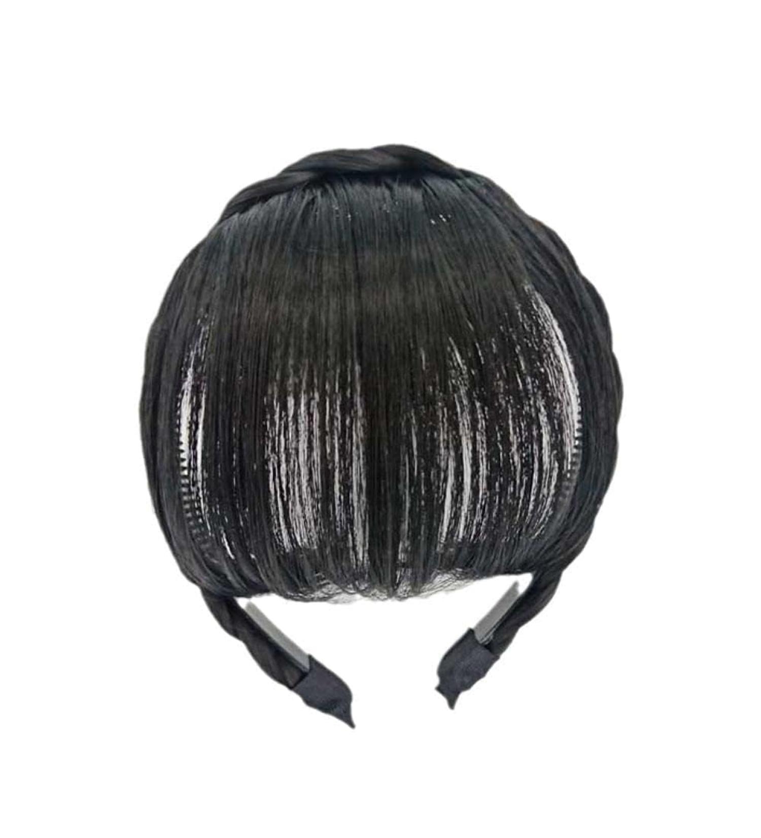 Black Hair Natural Fake Bangs Hair Piece Clip Long Wig Synthetic Hair Band Bangs Headband Headbands For Women Hair Accessories Women's Fashion Headbands