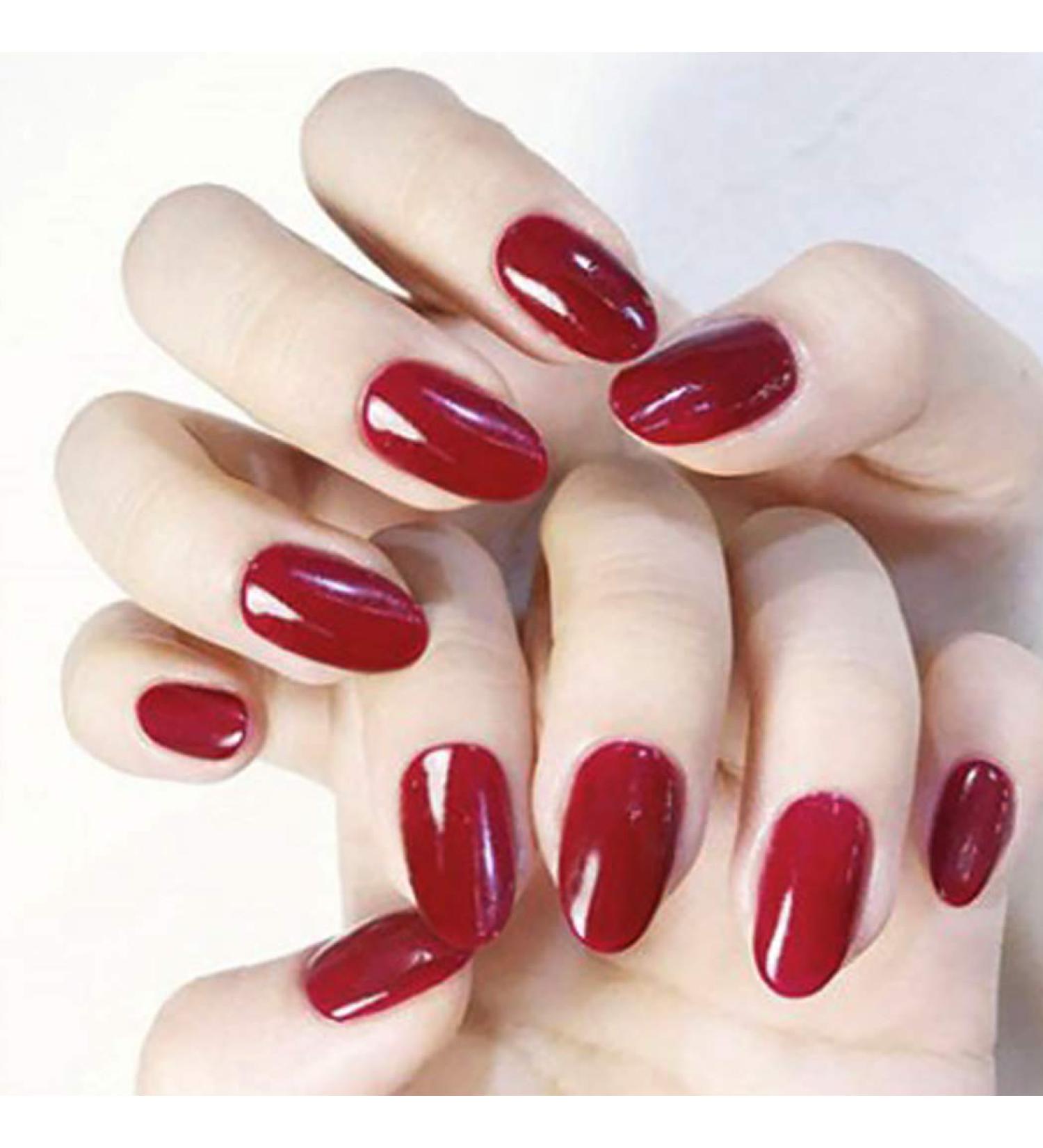 Brishow 24pcs Pink Coffin Shape Short Oval Artificial Acrylic Stick-On Nails for Women & Girls - Shop Internationally! - Buy Online on GoSupps.com