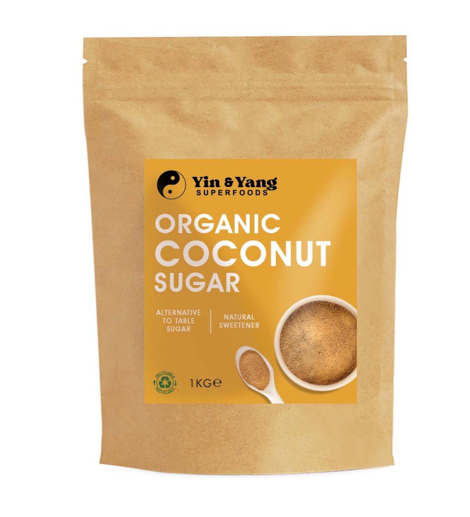 Organic Coconut Sugar 1kg by Yin & Yang Superfoods Premium Quality Low GI Brown Sugar. Perfect for Baking and Sweetening
