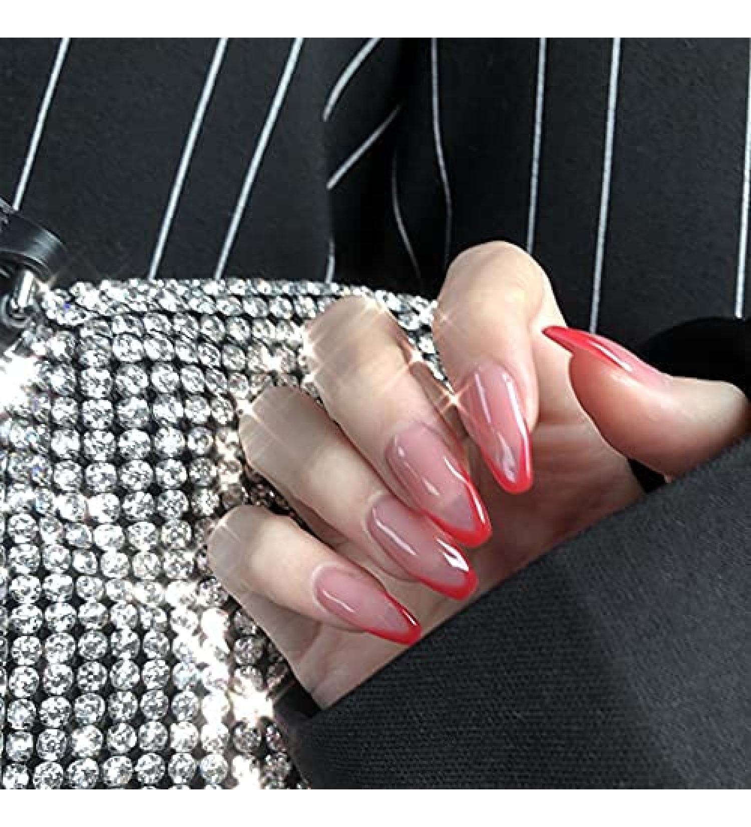 French Style Beveled Short Coffin Nails Red Ballerina Press on Nails - Buy Online on GoSupps.com