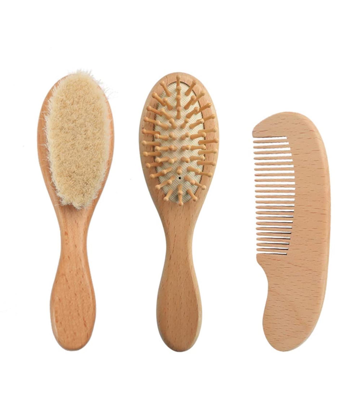 Haominnaqi 3-Piece Wooden Baby Hair Brush and Comb Set for Newborns and Toddlers - Buy Online on GoSupps.com