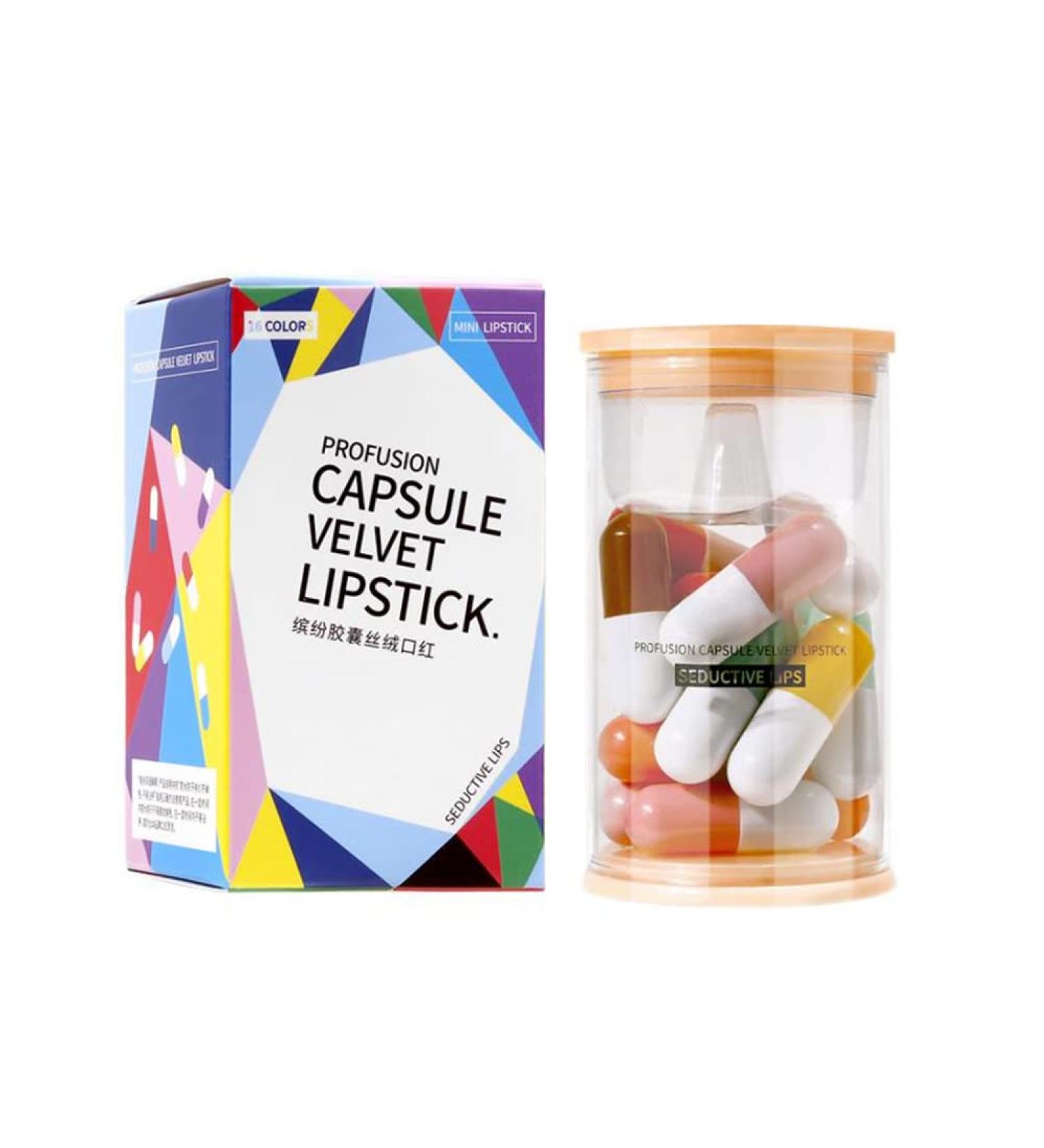 Zhoujie Mini Pill Lipstick Set - 16 Colors Waterproof Matte Lipstick Capsules for Long-lasting Velvet Finish - Buy Online on GoSupps.com