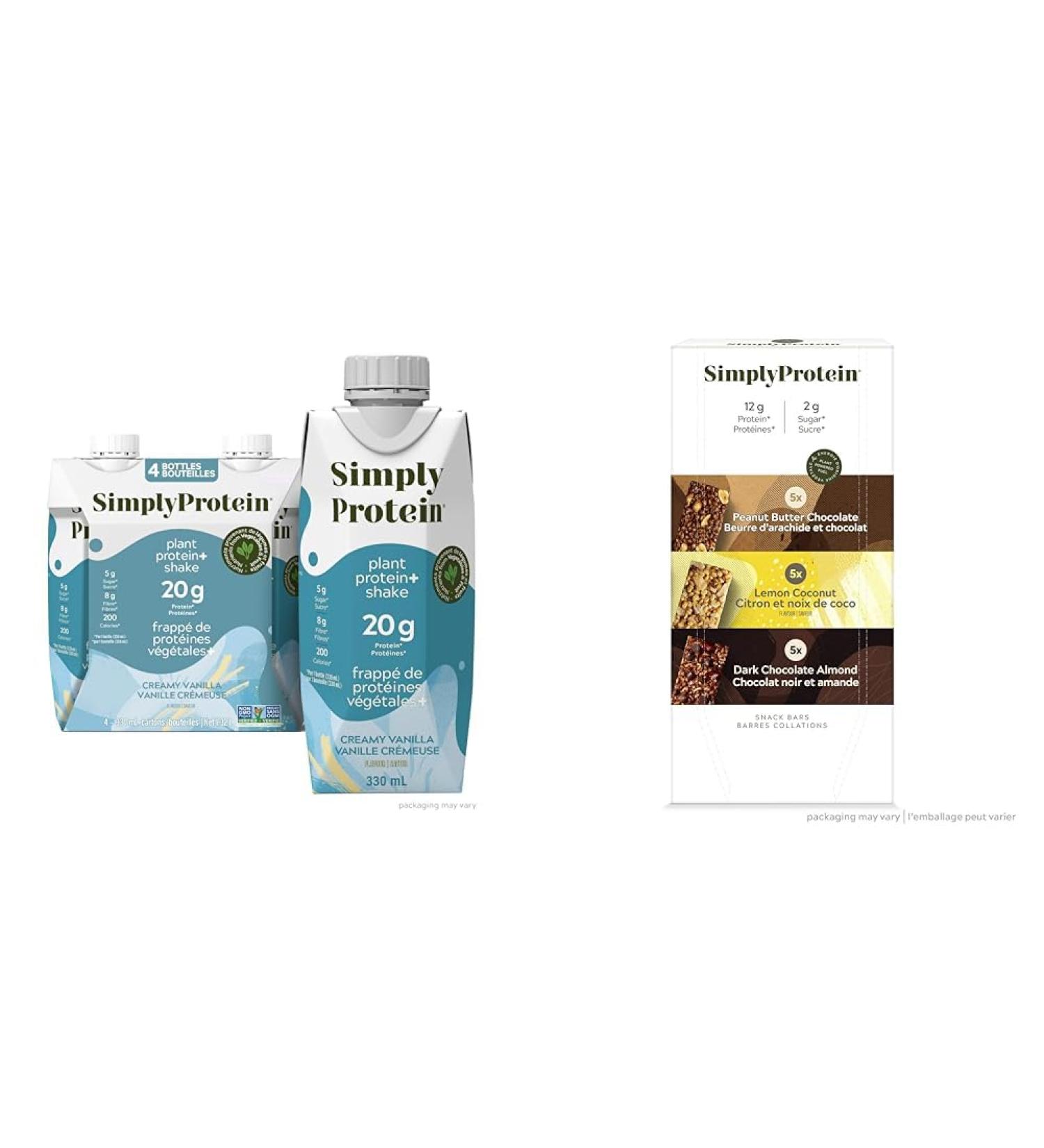 Simply Protein Ready-To-Drink Vanilla Plant Protein Shake 330mL Bottle Pack of 4 High Protein & Best Sellers Variety Pack Protein Bars Gluten Free Vegan High Protein Snacks 15 Count - Buy Online on GoSupps.com