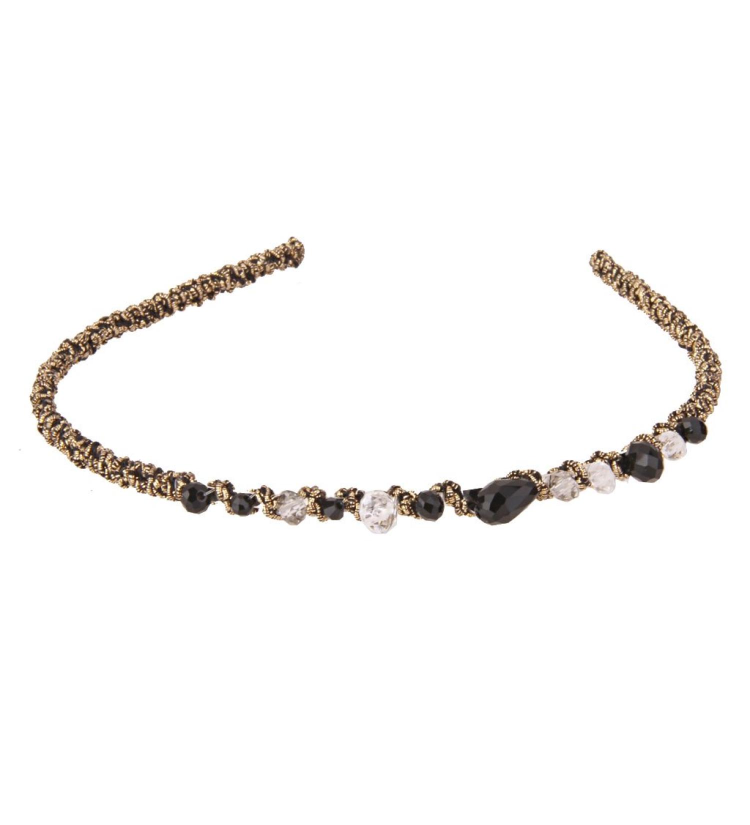 Women's Rhinestone Headband Alice Hair Band Black and Gold Thread Twined - Black - Buy Online on GoSupps.com