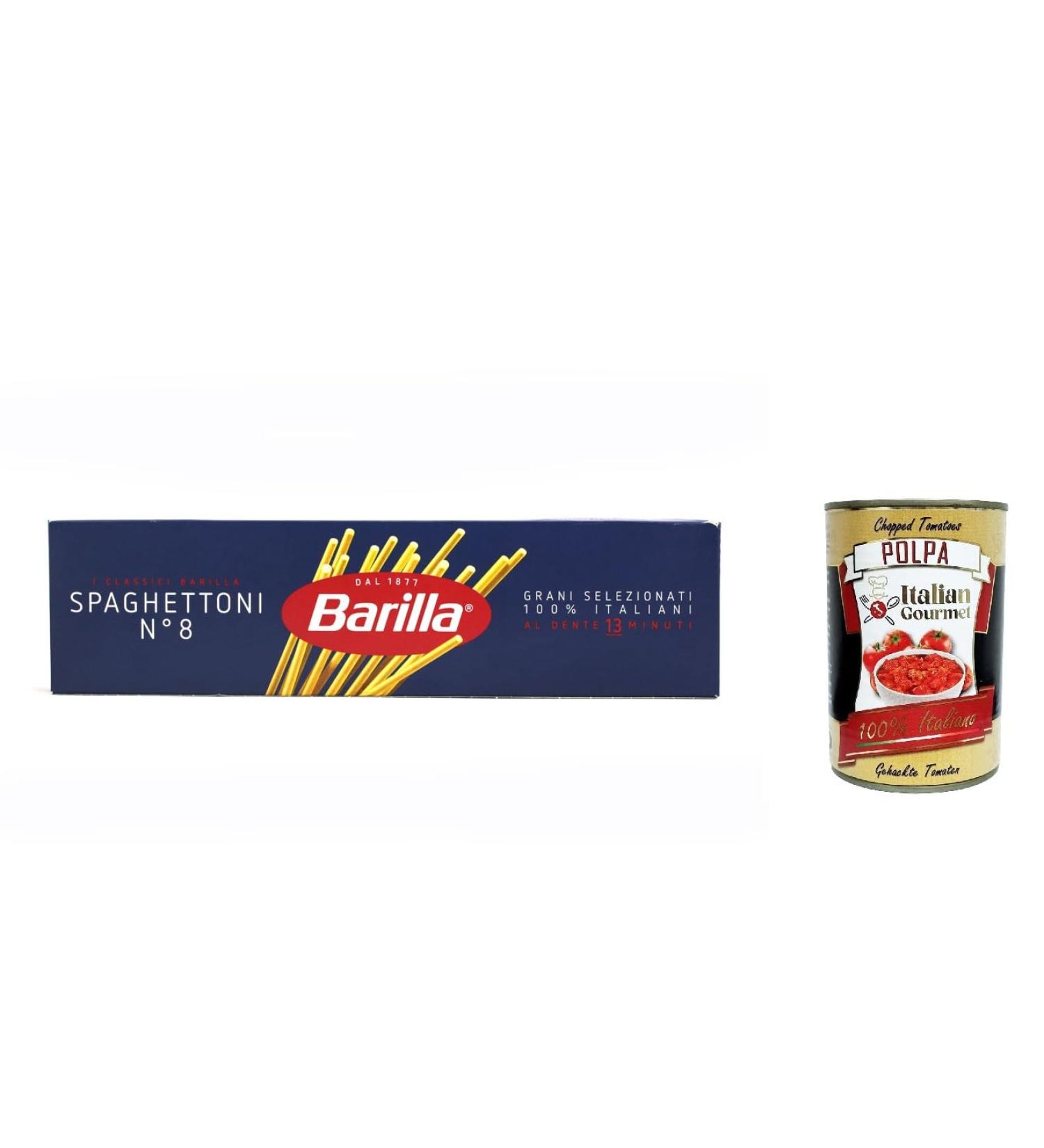  Italian Gourmet E.R. Barilla Spaghettoni No. 8 Pasta 100% Italian Durum Wheat Semolina 500g + Tomato Pulp Italian Gourmet Tomato Pulp 400g Box - Buy Online on GoSupps.com