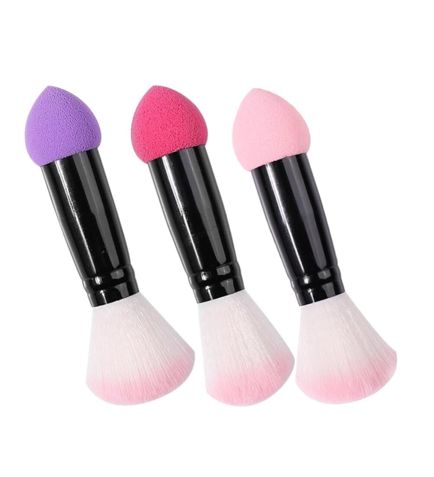 FOMIYES 2 in 1 Makeup Brush Dual-Ended Cosmetic Brush with Sponge Puff and Loose Powder Brush for Foundation Concealer Eyeshadow Blush - Buy Online on GoSupps.com