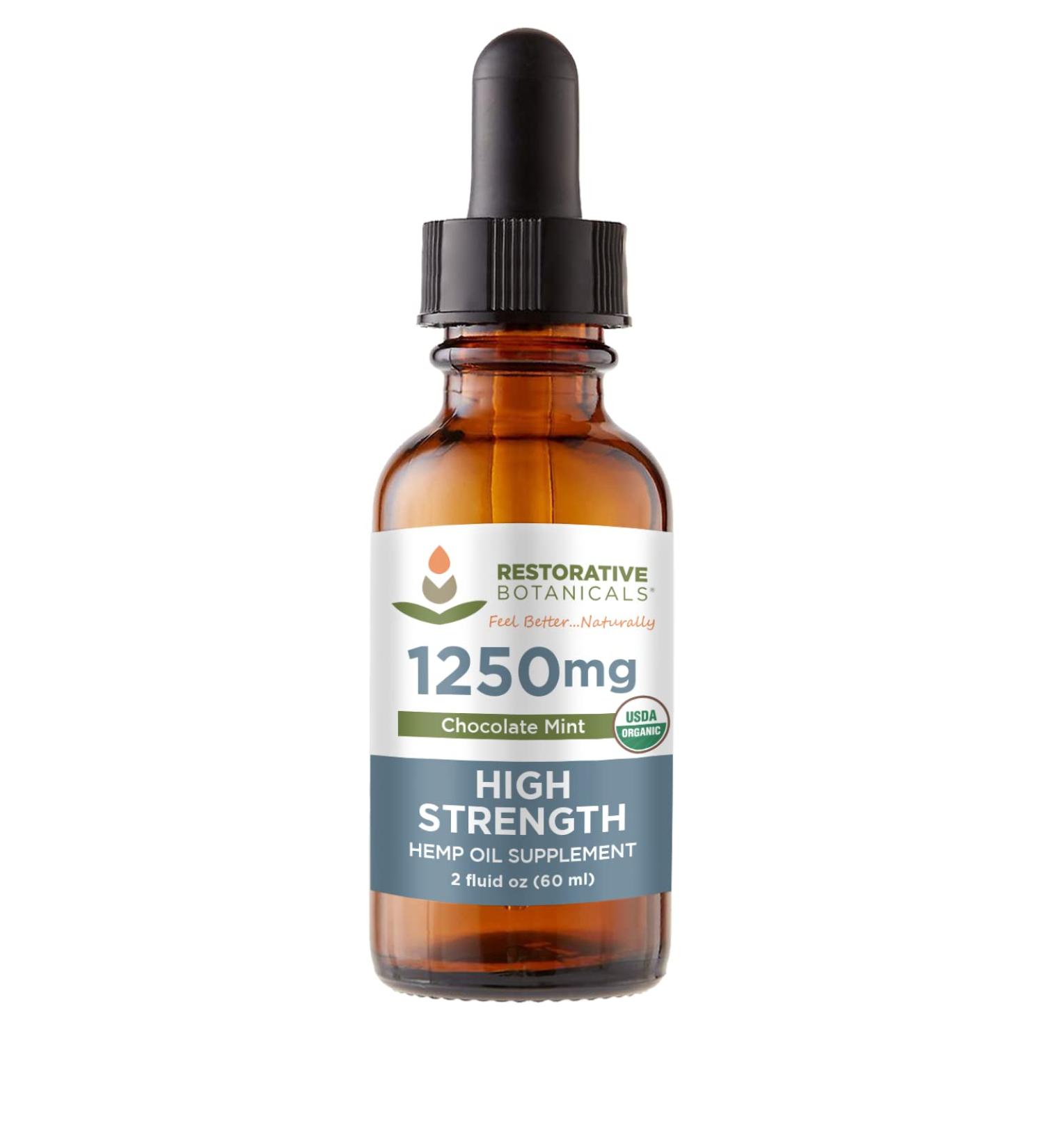Restorative Botanicals High Strength Hemp Oil 1250mg | Chocolate Mint Flavor | 2 oz - 120 Servings - Buy Online on GoSupps.com