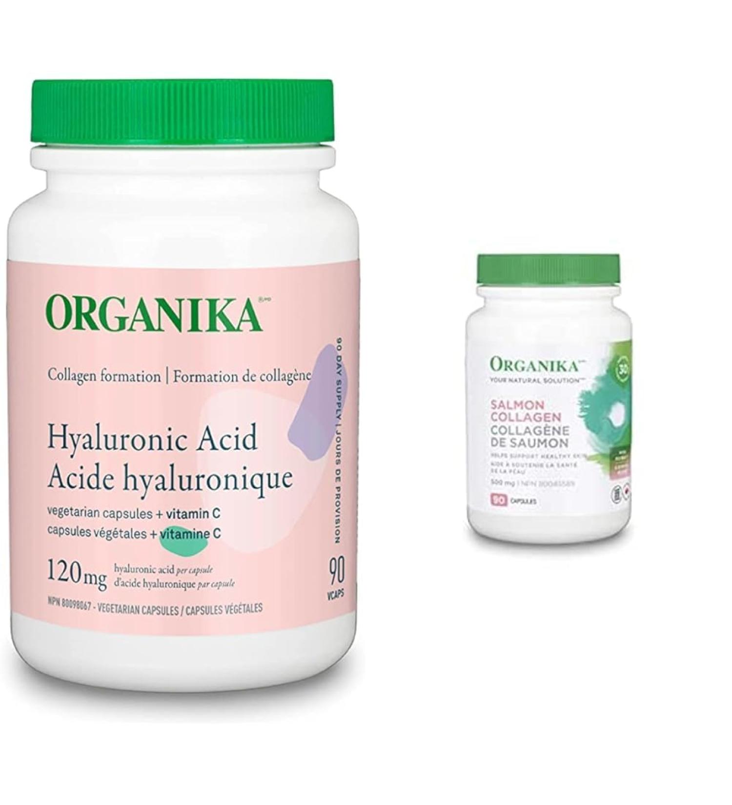 Organika Hyaluronic Acid With Vitamin C 90 Vcaps & Salmon Collagen 90 Caps - Buy Online on GoSupps.com