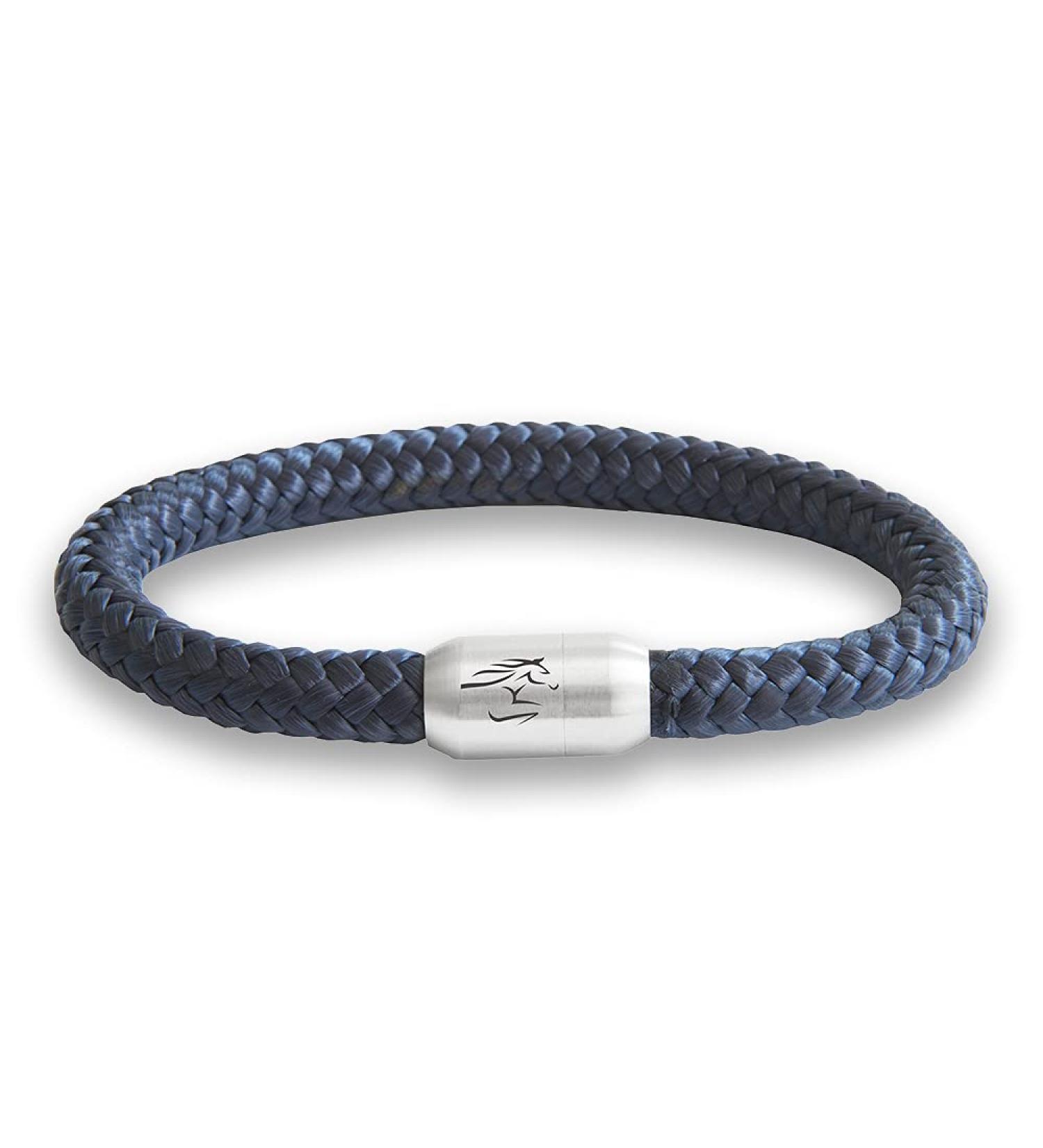 Handmade SailTaw Bracelet with Equestrian Horses Engraving - Quality Magnetic Closure 8mm Diameter Unisex Marine Blue 19cm - Perfect Gift for Horse Lovers - Buy Online on GoSupps.com