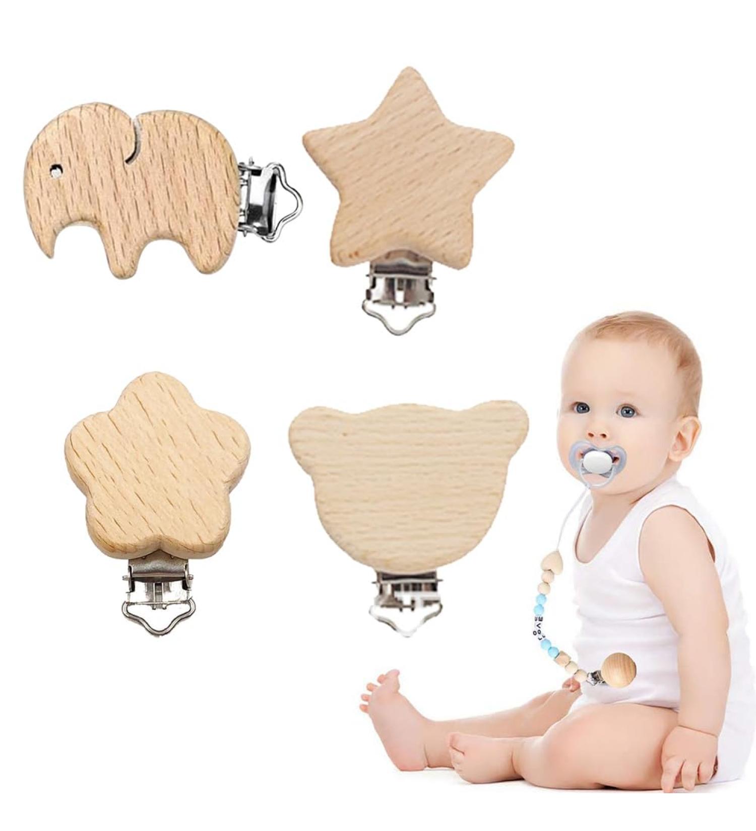4 Wooden Animal Pacifier Clips - Pacifier Chain Accessories for Babies & Kids - Buy Online on GoSupps.com