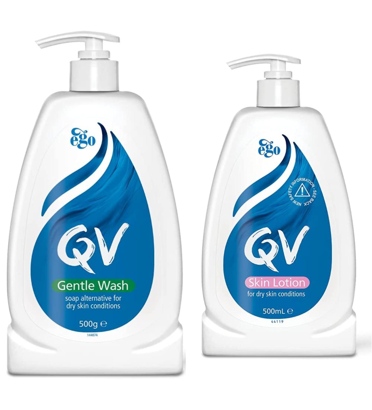 QV Gentle Wash 500g Soap-Free Moisturising Low Irritant PH Balanced Body Wash for Eczema and Dry Skin Conditions & Qv Lotion 500Ml 500 ml (Pack of 1) Pump Bottle + Skin Lotion 500ml - Buy Online on GoSupps.com