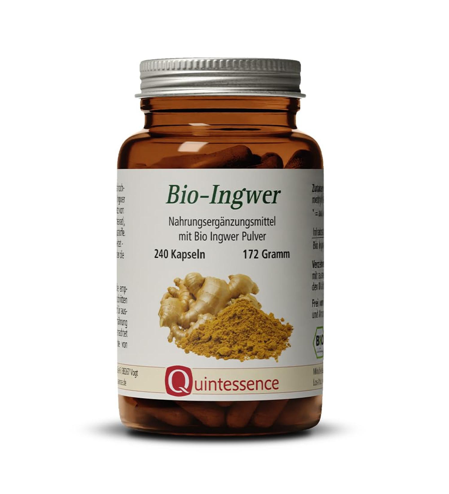 Quintessence Organic Ginger Capsules - High Dose 600mg Vegan Gluten-Free 240 Caps - Pure Quality No Additives - Buy Online on GoSupps.com