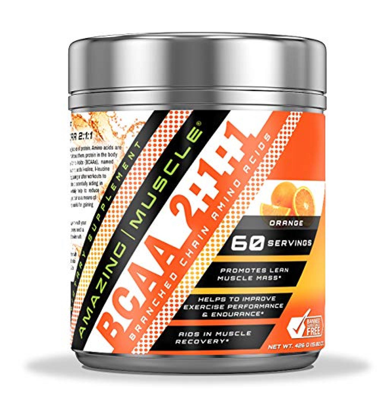 Buy BCAA 2:1:1 Supplement | 6000 Mg Orange Flavor | 60 Servings | International Shipping Available - Buy Online on GoSupps.com