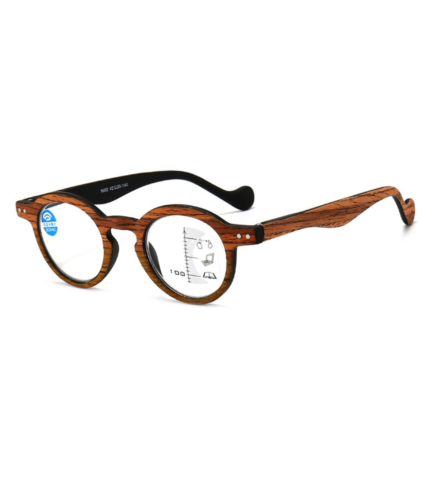 Fashion Wood Grain Round Frame Reading Glasses for Men Women Progressive Multifocus Anti Blue Light Readers(Couleur:Brown Grandeur:1.0x) - Buy Online on GoSupps.com