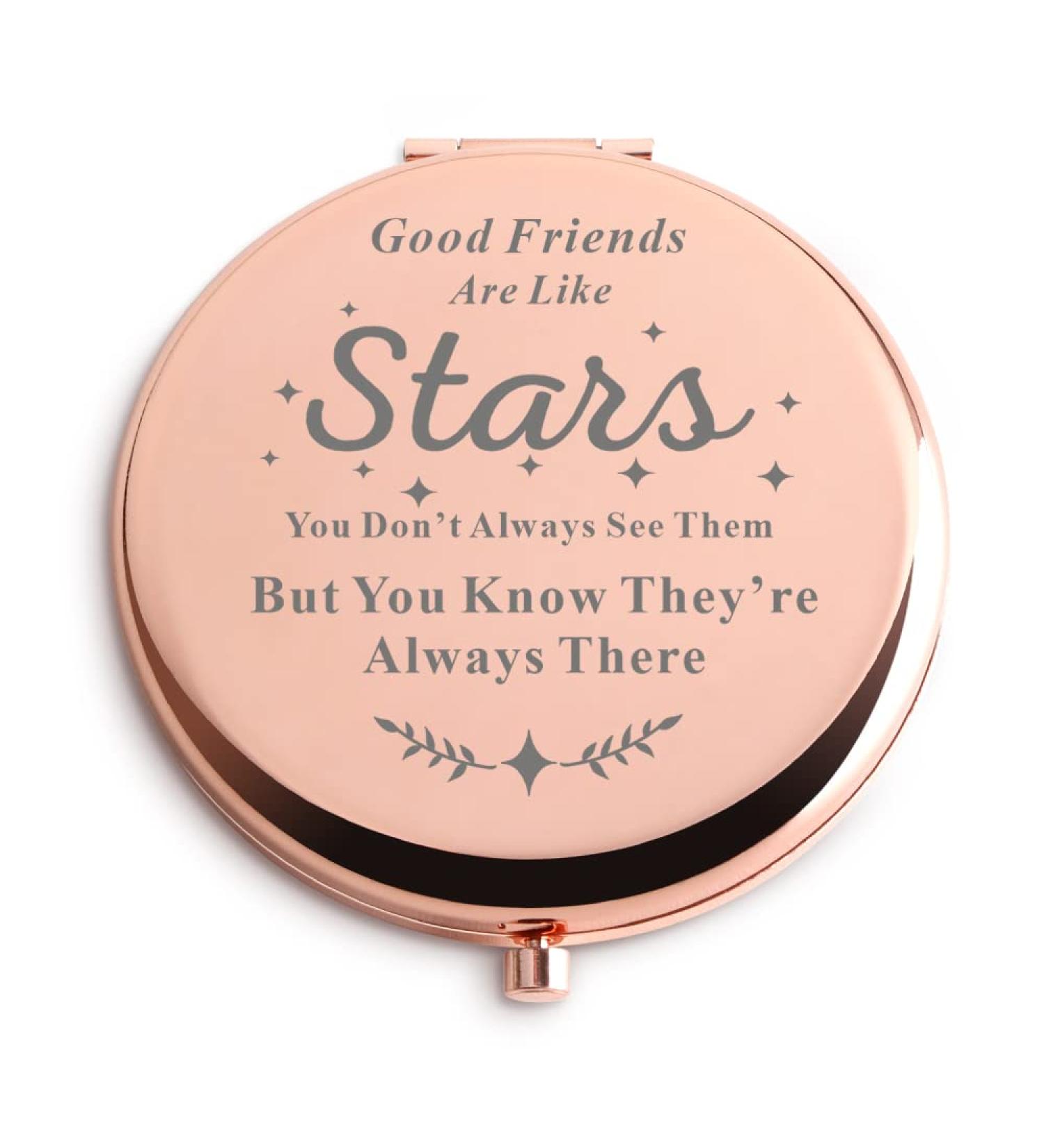 Friend Gifts for Women Unique Good Friends are Like Stars Gift Rose Gold Compact Travel Hand Mirror for Graduation Birthday Christmas Halloween - Buy Online on GoSupps.com