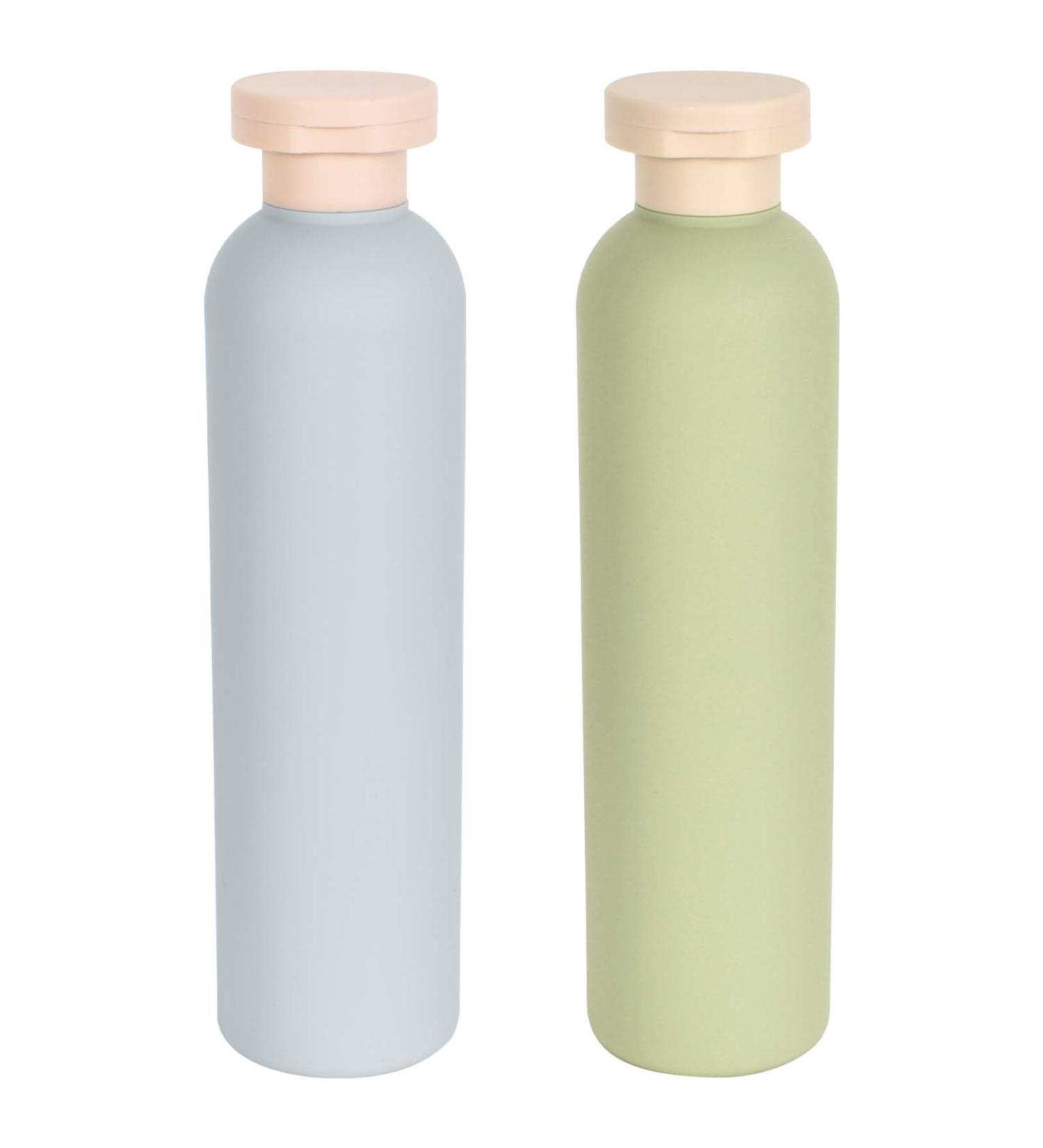 2PC Refillable Crushed Travel Bottles - Portable Shampoo & Lotion Containers with Hinged Lid - Safe 260ml Green & Blue - Buy Online on GoSupps.com