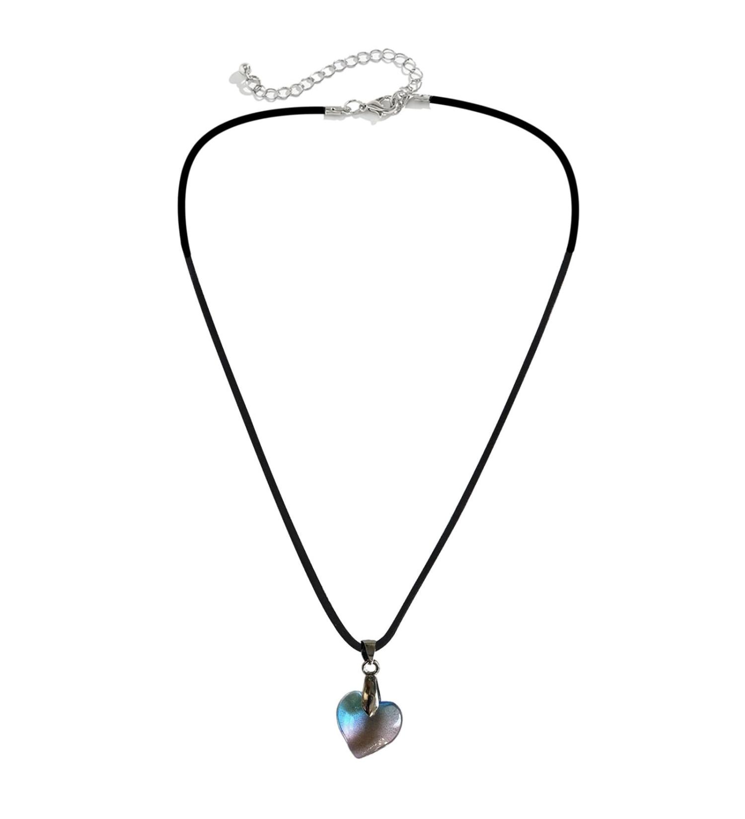 Silay Lian Xue Heart Trailer Necklace - Glass Crystal & Black Leather Choker for Women | Simple Colorful Gift & Christmas Decoration - Buy Online on GoSupps.com