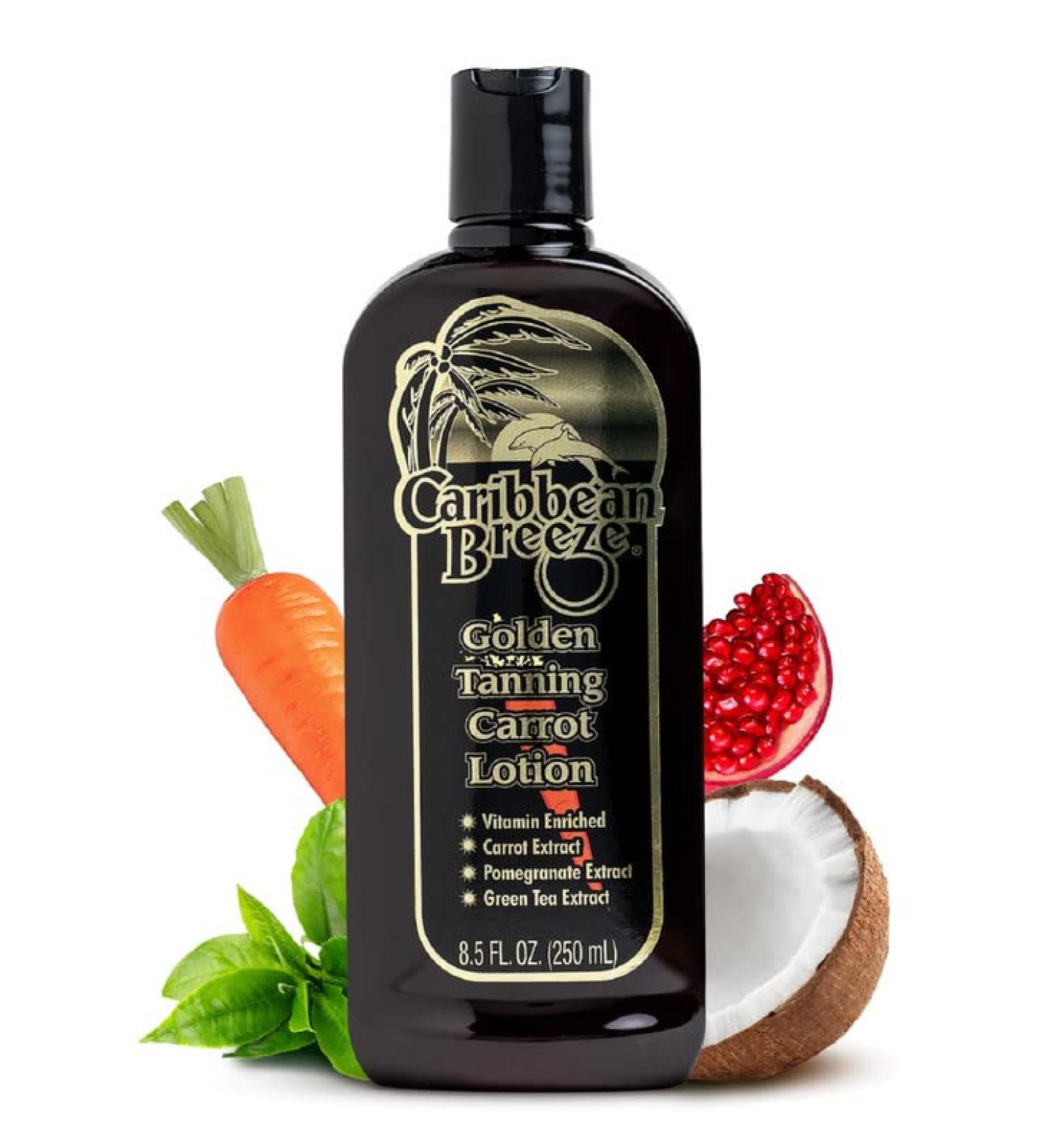 Caribbean Breeze Golden Carrot Tanning Accelerator Lotion | Natural Sun Tan Enhancer with Pomegranate & Aloe | Moisturizing & Anti-Aging | 8.5 oz - Buy Online on GoSupps.com