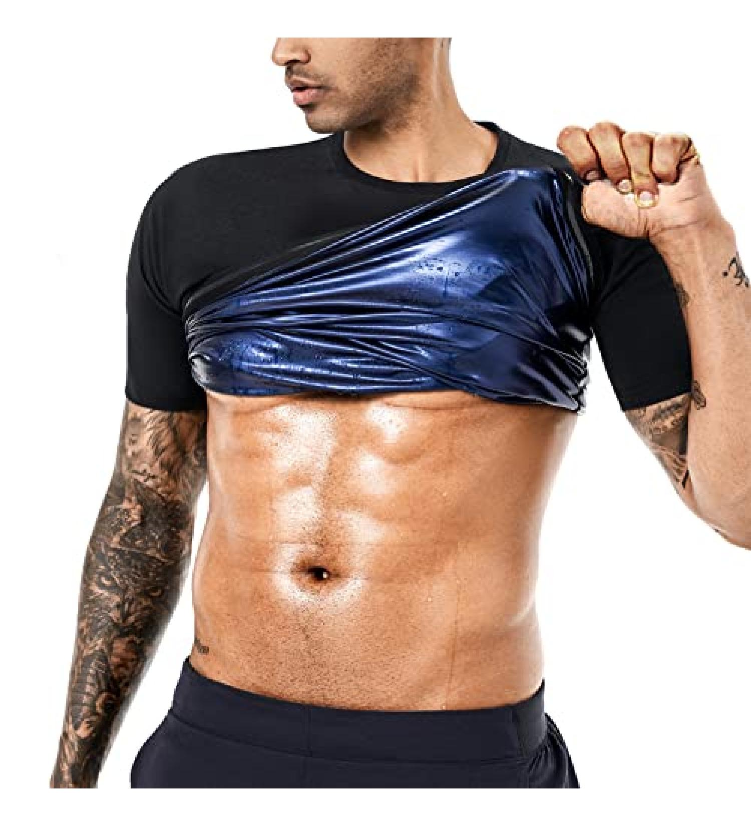 BODYSUNER Men's Sauna Sweat Suit Shirt Waist Trainer Vest - Blue, Large - Buy Online on GoSupps.com