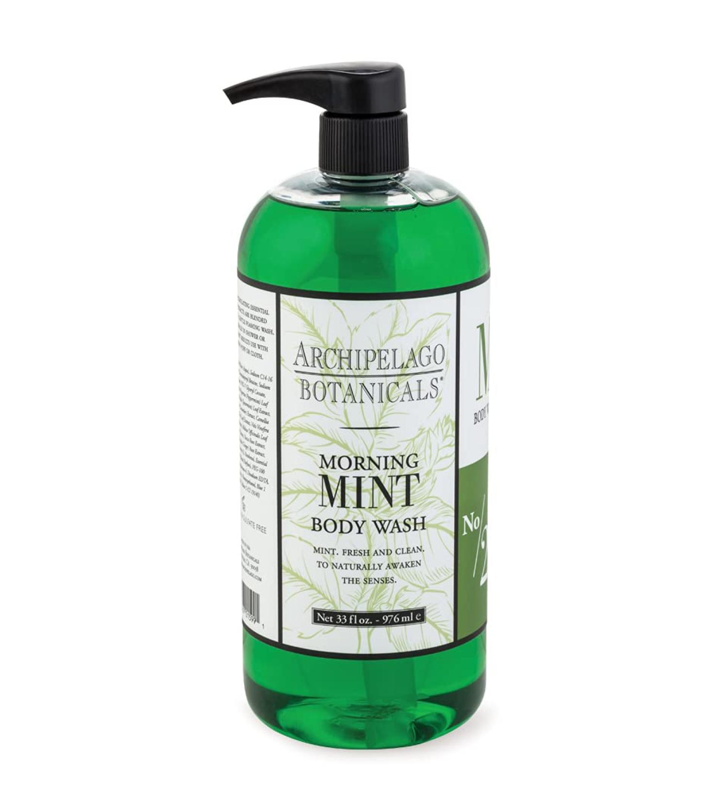 Archipelago Botanicals Morning Mint Body Wash - Stimulating Daily Cleanser (33 fl oz) | Paraben and Sulfate-Free - Buy Online on GoSupps.com