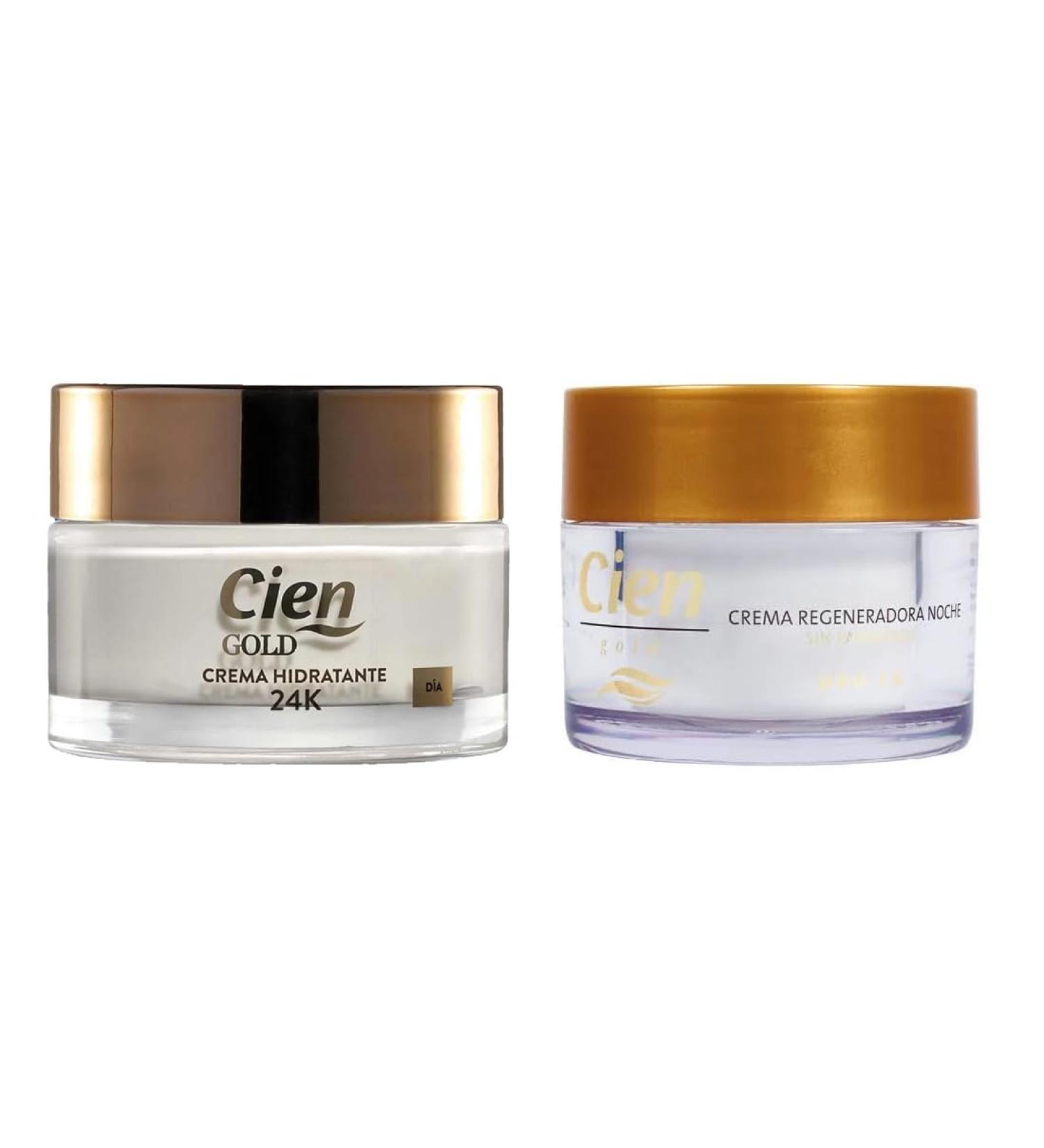  Cien Cien Gold Set of 2 Day Face Creams 50ml + Night Face Cream 50ml Anti-Wrinkle Golden Moisturizer 24K Eye Regenerating Renewing Effect - Buy Online on GoSupps.com