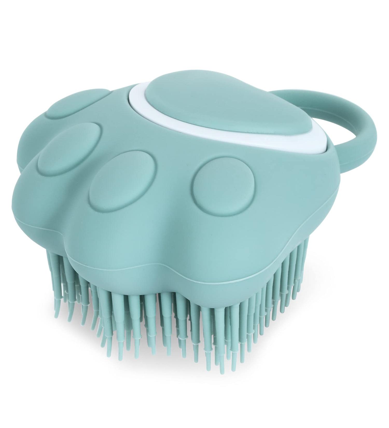 Molain Silicone Pet Bath Brush Comb - Grooming & Massage Tool with Shampoo Dispenser (Blue Paw Shape) - Buy Online on GoSupps.com