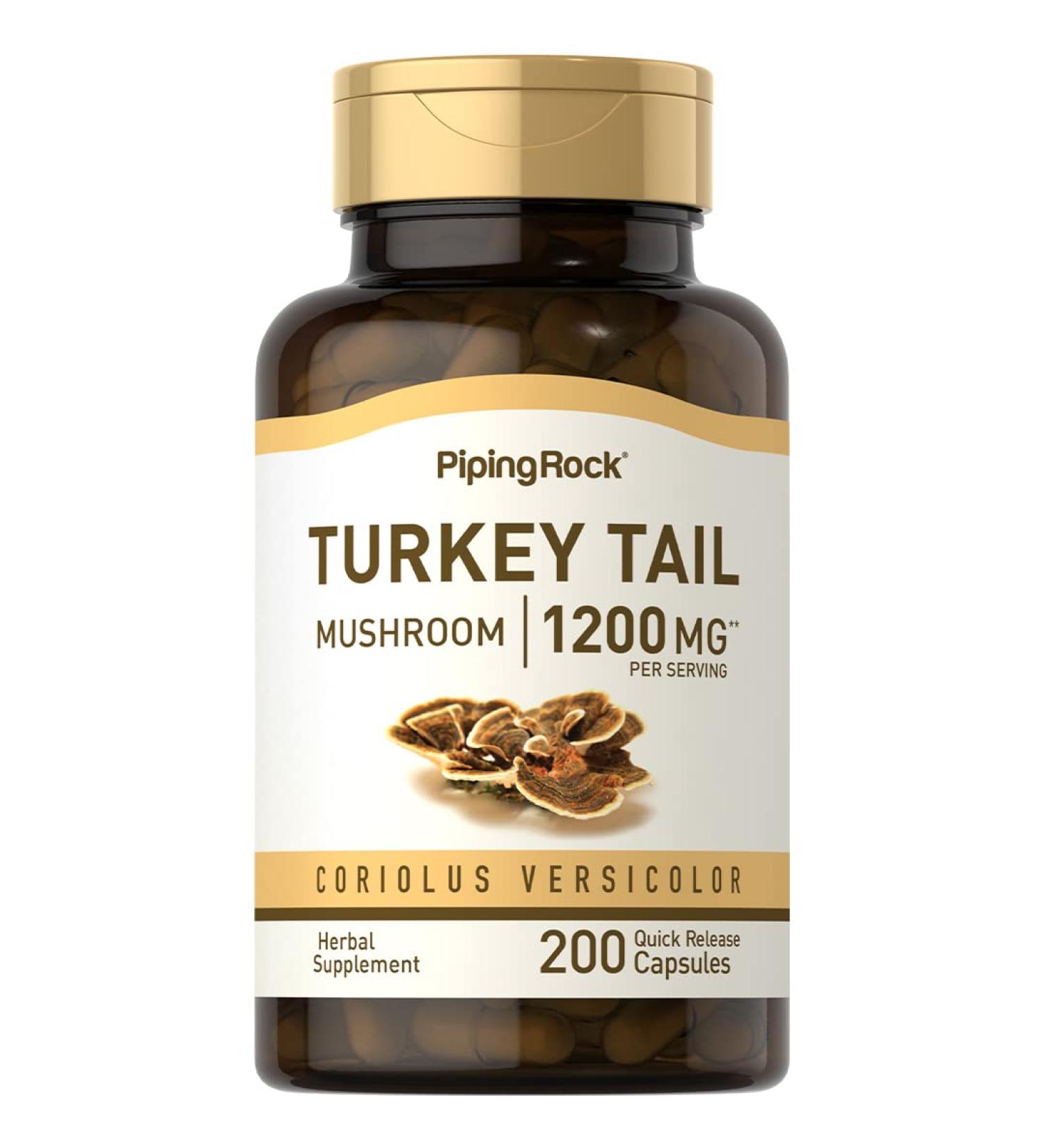 Piping Rock Turkey Tail Mushroom Capsules 1200mg - 200 Pills | Coriolus Versicolor Herbal Extract Supplement | Non-GMO & Gluten Free - Buy Online on GoSupps.com