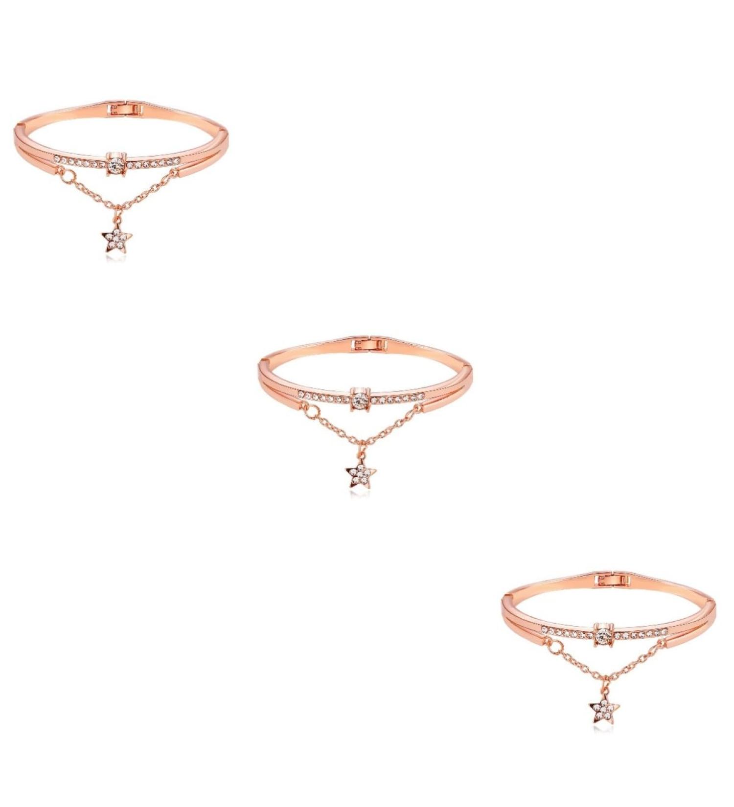 Shop Healeeved 2-Piece Gemstone & Crystal Cuff Bracelet Set - Open Star Bangle for Women in Rose Gold - Buy Online on GoSupps.com
