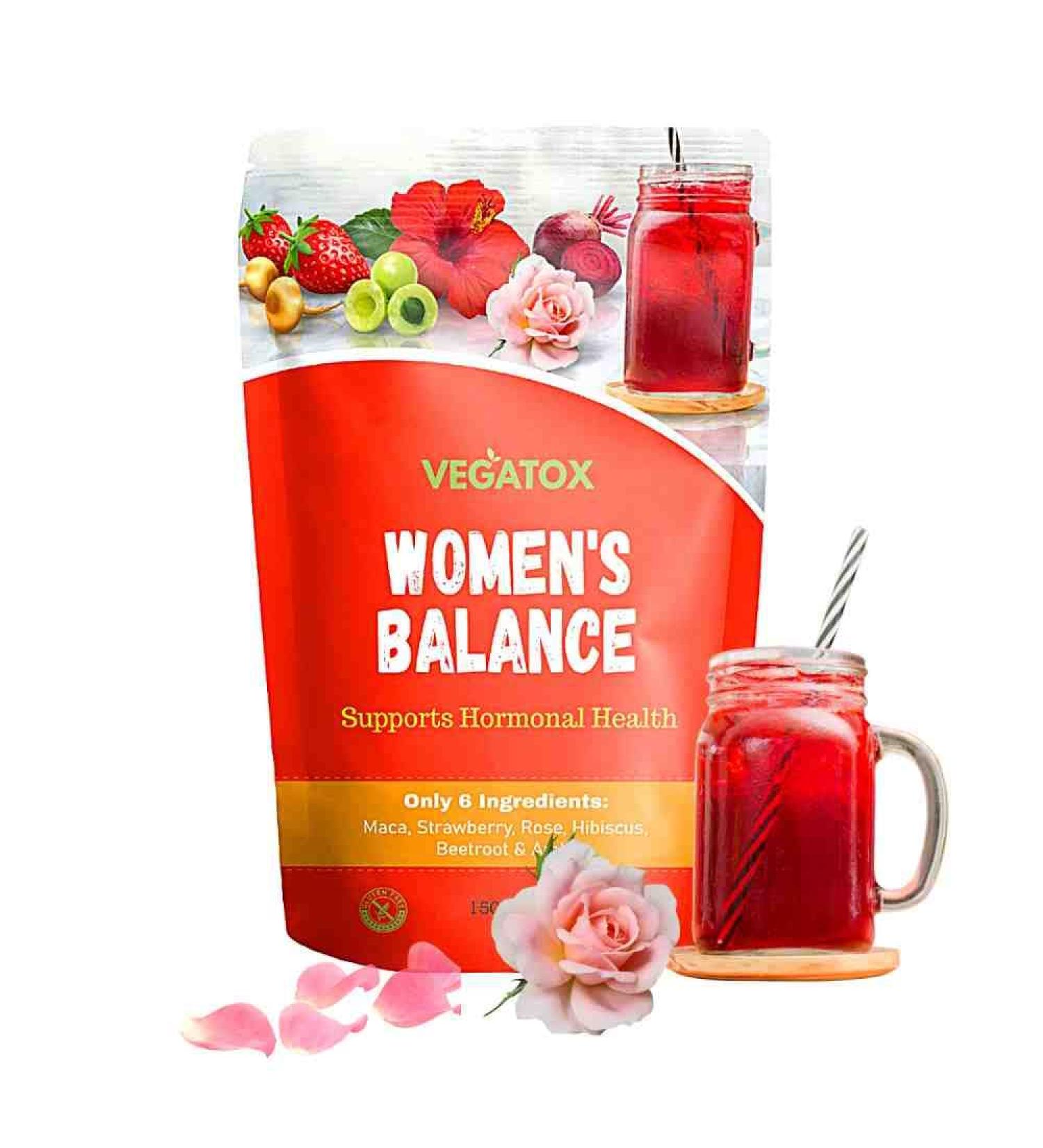 Women's Balance Superfood Powder - Natural Hormone Support & PMS Relief with Maca, Hibiscus, Beetroot - Vegatox - 30 Servings - Buy Online on GoSupps.com