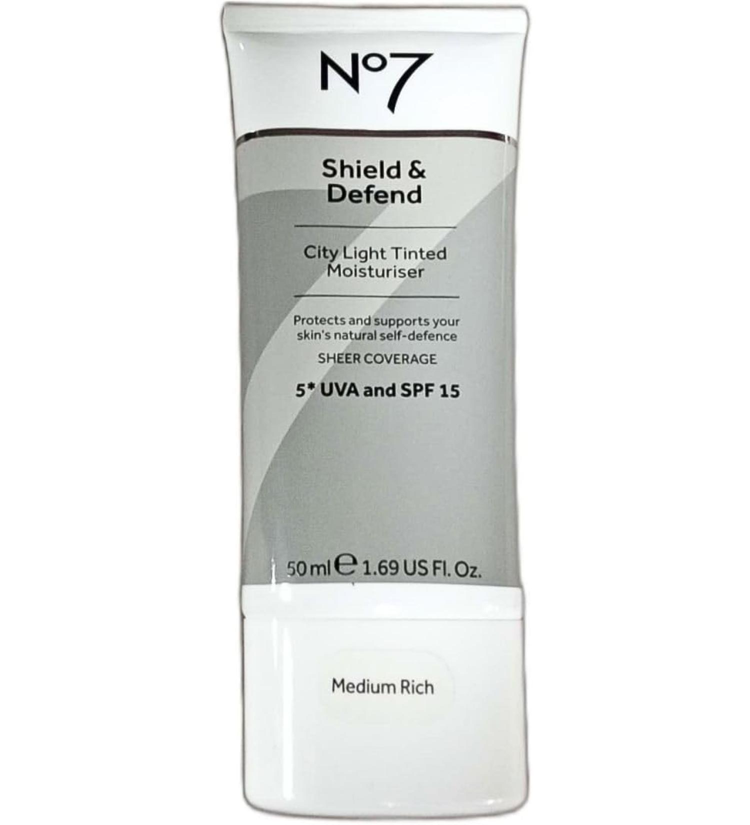 No7 Shield & Defend City Light Tinted Moisturiser - Medium Rich with 5* UVA + SPF 15 50ml - Buy Online on GoSupps.com