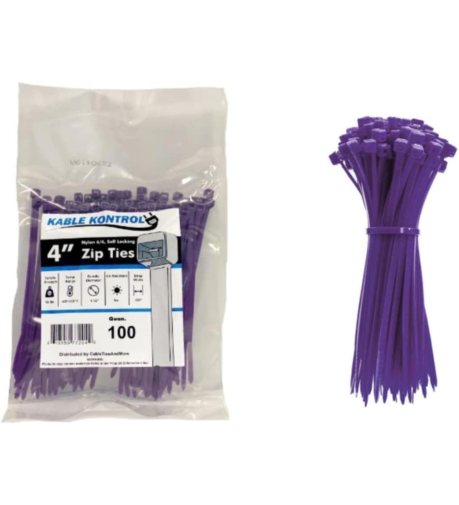 Kable Kontrol Purple Zip Ties 4 Inch 100 Pcs - Purple - 18 Lbs - Buy Online on GoSupps.com