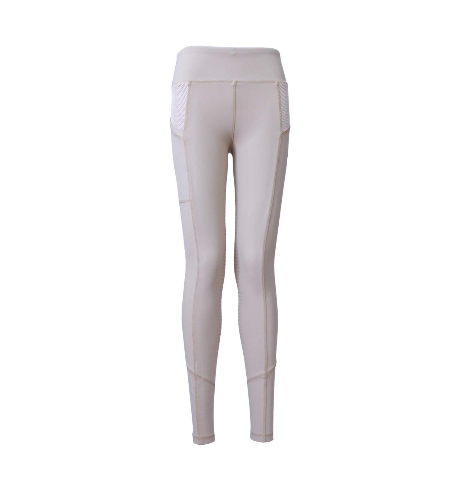 HR Farm Women's Beige Full Seat Silicone Tights with Pocket - X-Small | UPF50+ & Gel Grip for Horse Riding - Buy Online on GoSupps.com