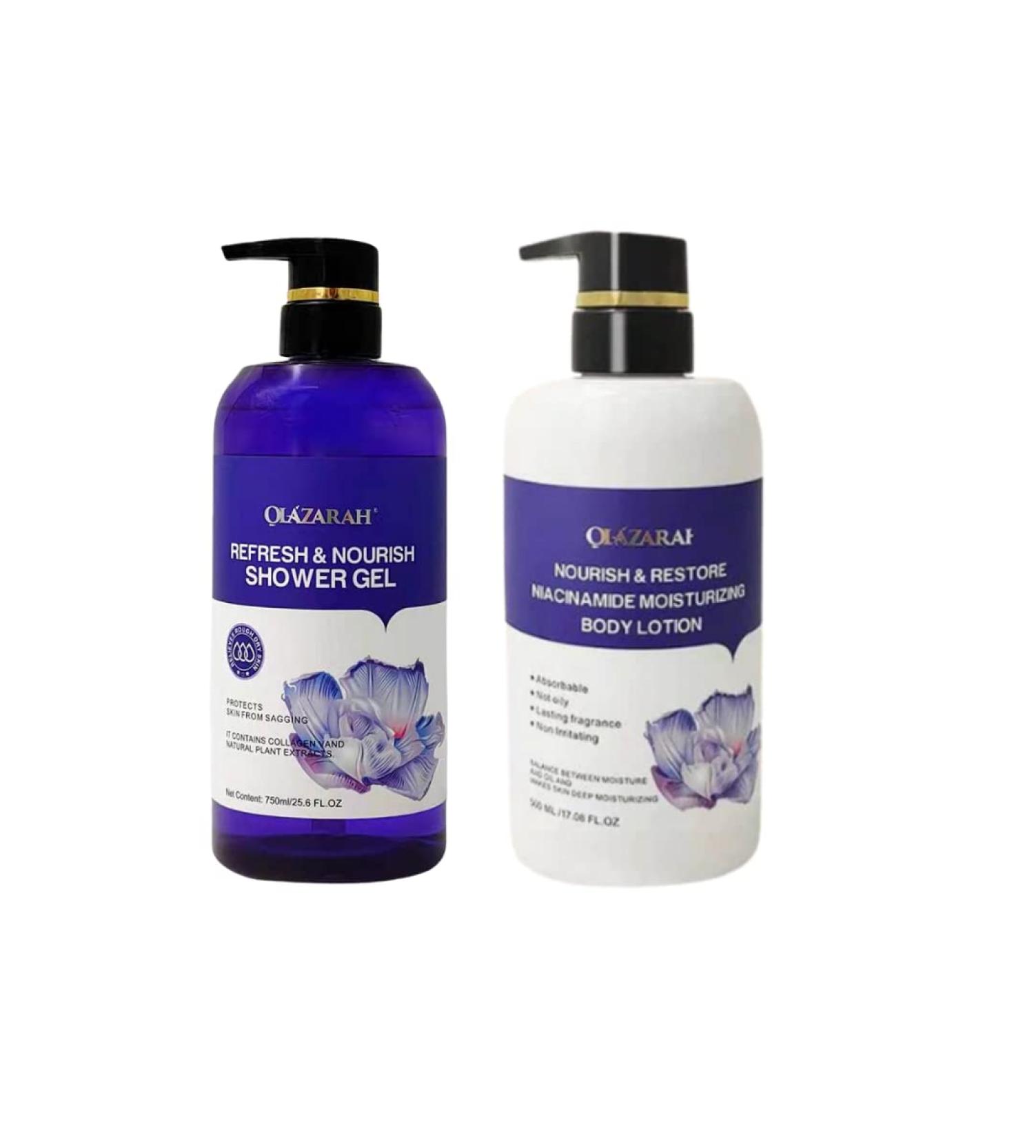 Refresh & Nourish Lavender/w Collagen Shower Gel & Niacinamide Moisturizing Body Lotion Bundle Infused with Refreshing Moisturizing Lavender Lasting Scent 32 Fl. oz