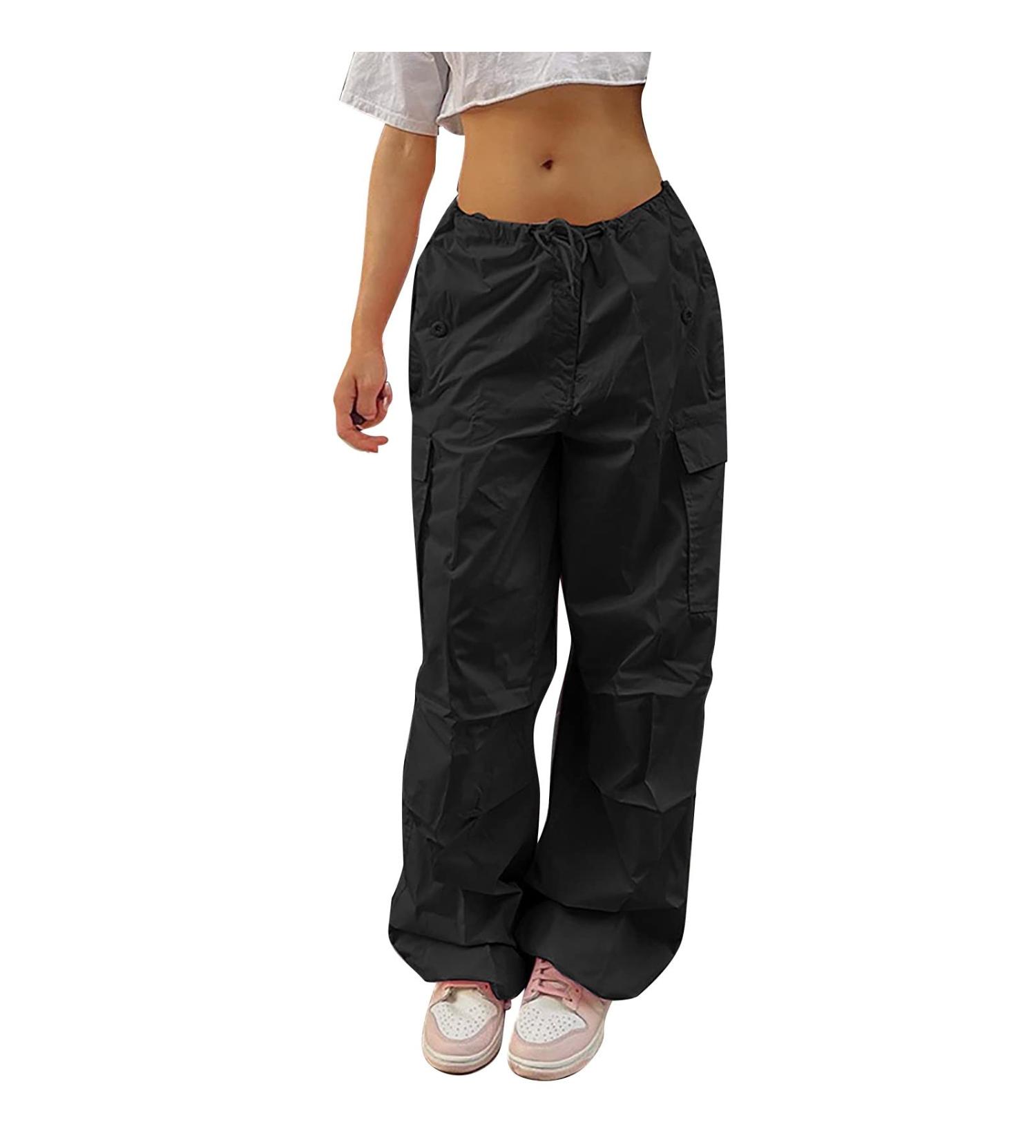 Shop Y2K Parachute Cargo Pants for Women | Vintage 90s Baggy Streetwear Jeans Lang Loyal 07 in Black - Buy Online on GoSupps.com