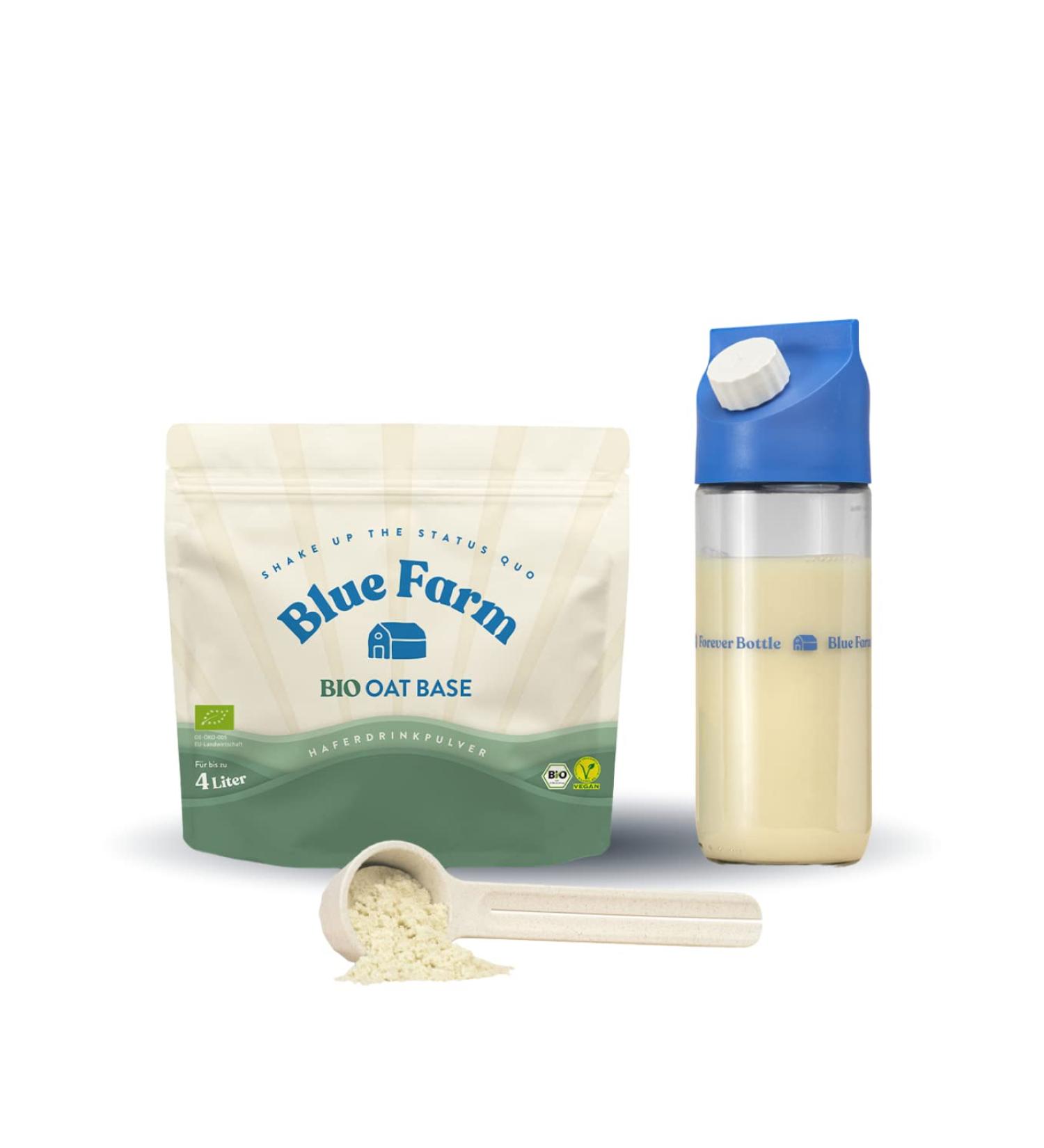 Blue Farm Starter Kit Deluxe Bio - Vegan Oat Drink & Eco-Friendly Packaging | 100% Lactose-Free Gluten-Free | Sustainable Mix Bottle & Spoon - Buy Online on GoSupps.com