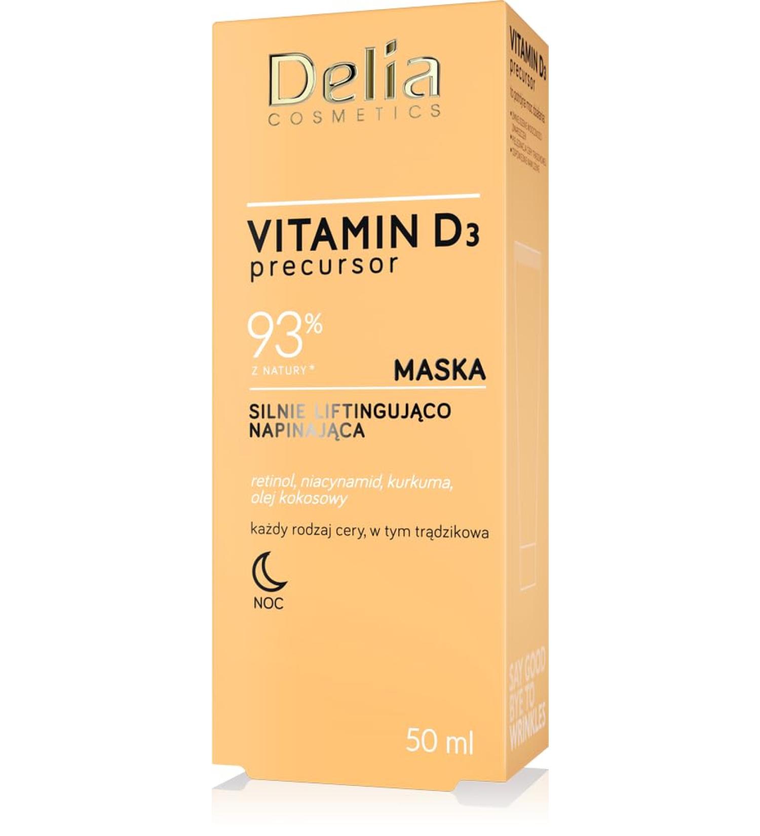 Delia Cosmetics Vitamin D3 Precursor - Strongly Lifting and Firming Mask All Skin Types Acne Skin Hydrating Minimisng Fine Lines Retinol Niacinamide Tumeric Coconut Oil 50ml - Buy Online on GoSupps.com
