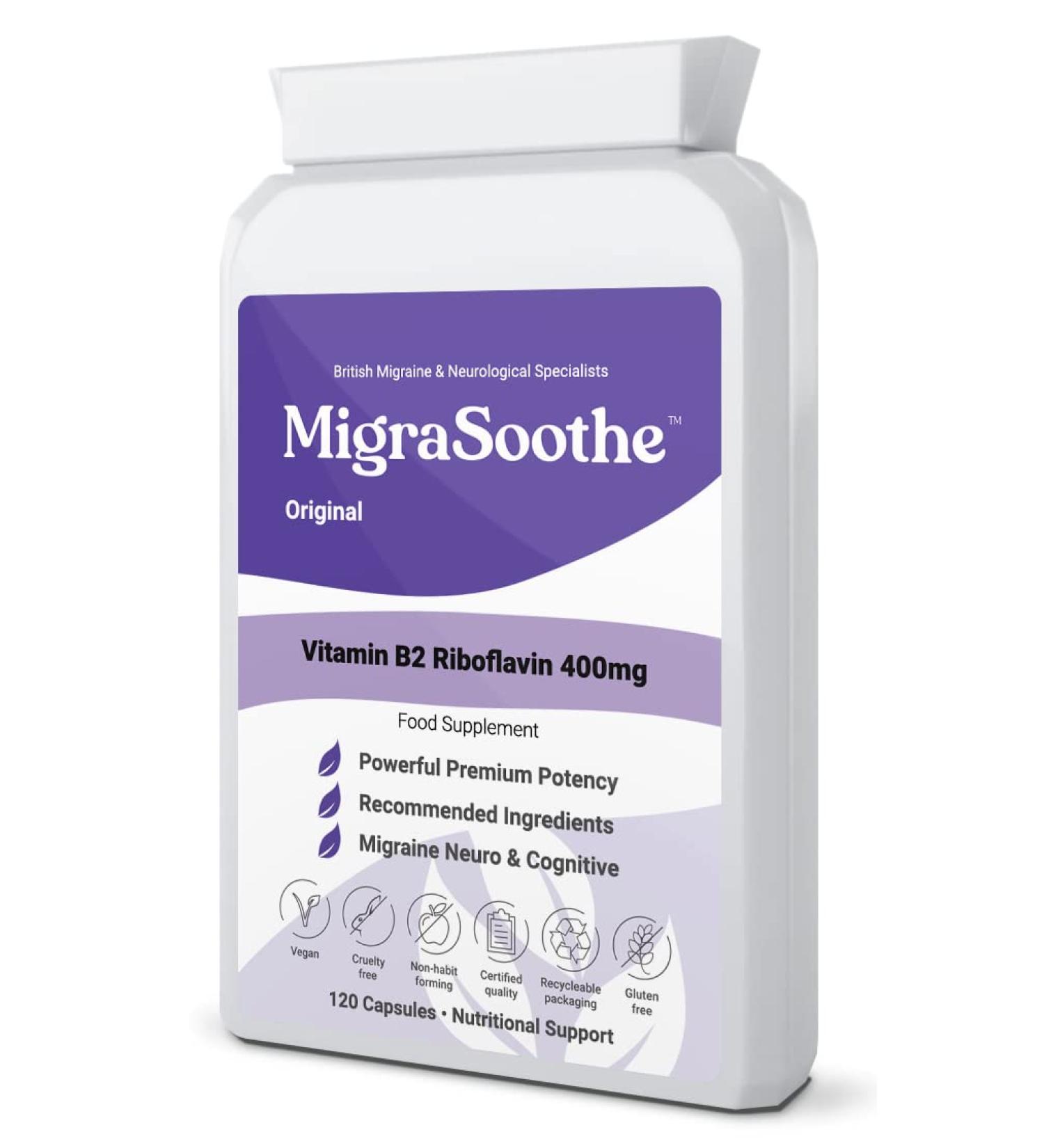 Premium Vitamin B2 Riboflavin 400mg Capsules - 120 Days Supply | Migraine Support & Energy | Vegan Formula | UK Made to Pharma Standards - Buy Online on GoSupps.com